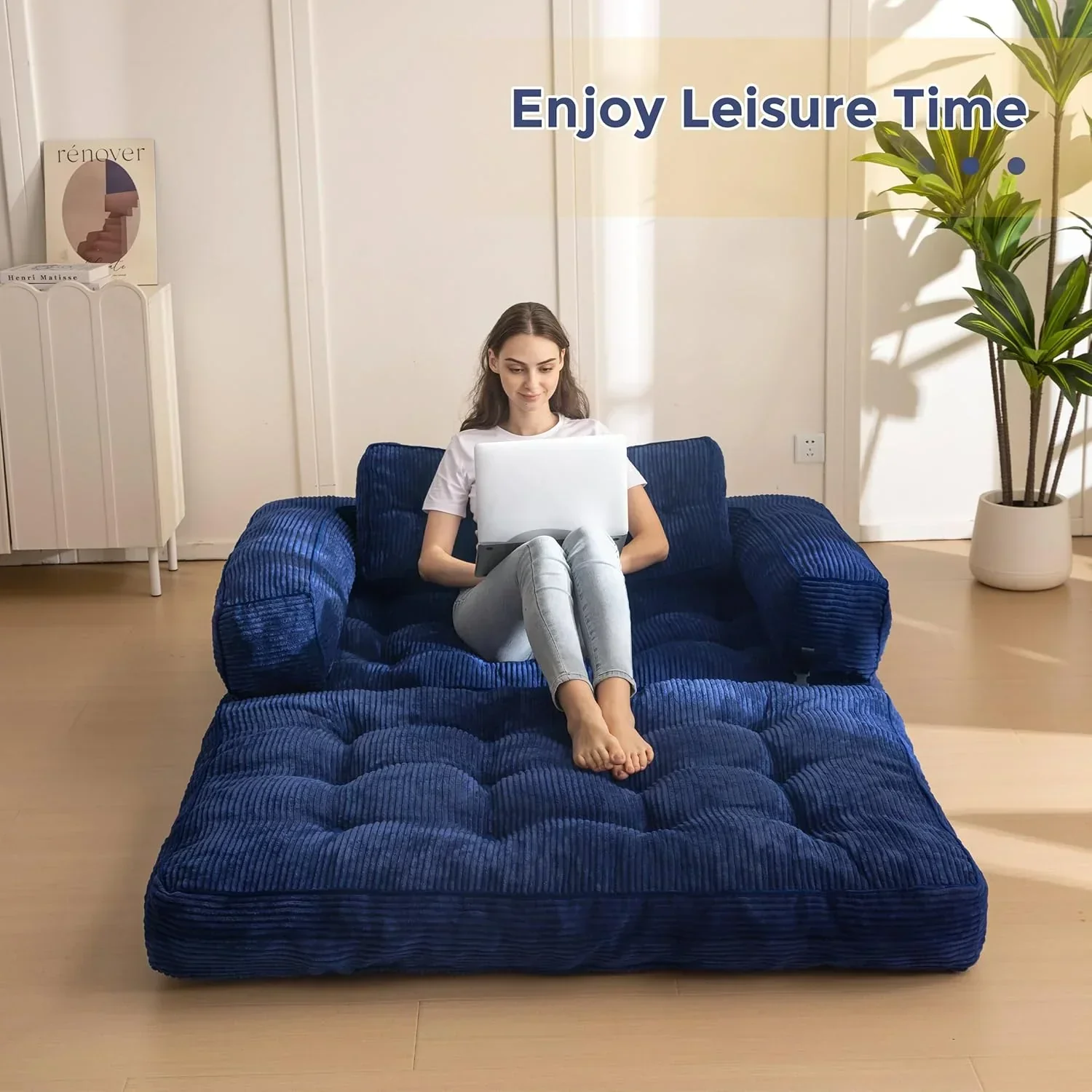 Folding Sofa Bed L-Shaped Convertible Sofa Bed with Armrests and Pillows