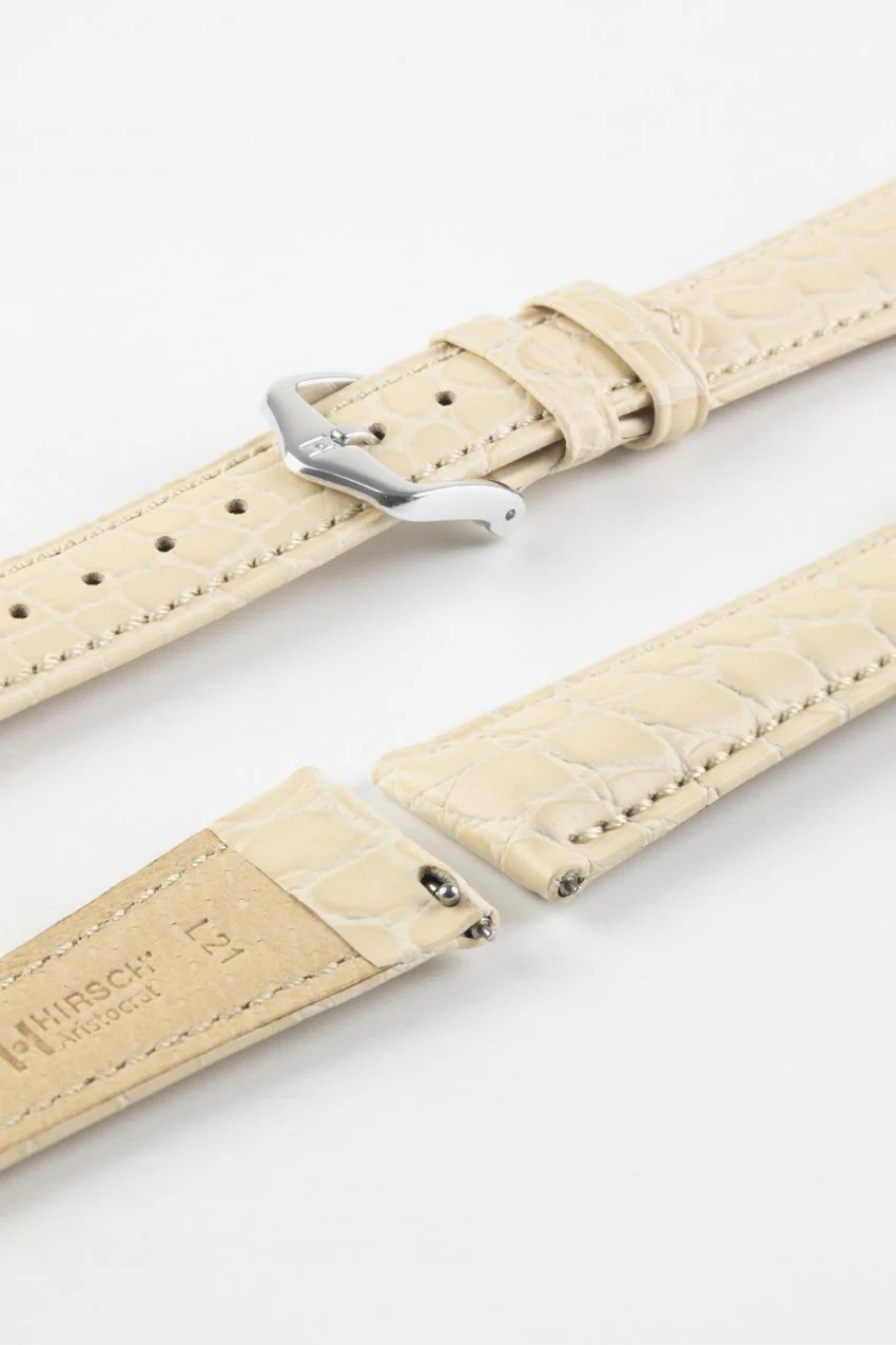 Hirsch ARISTOCRAT Croco-Embossed Leather Watch Strap in BEIGE