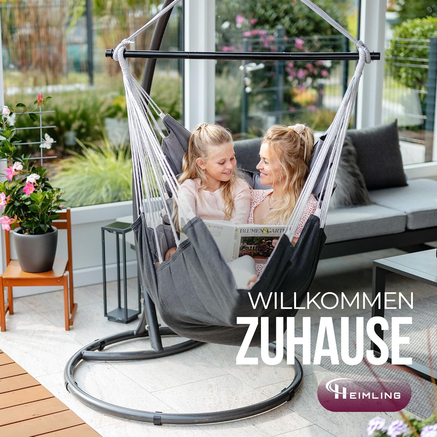 Hängesessel High-Class Outdoor & Indoor XXL [All Inclusive Paket mit Aufhängung + 3 Kissen] Kinder & Erwachsene bis 150 kg | Hängematte Wohn- Schlafzimmer, Garten Balkon Terrasse