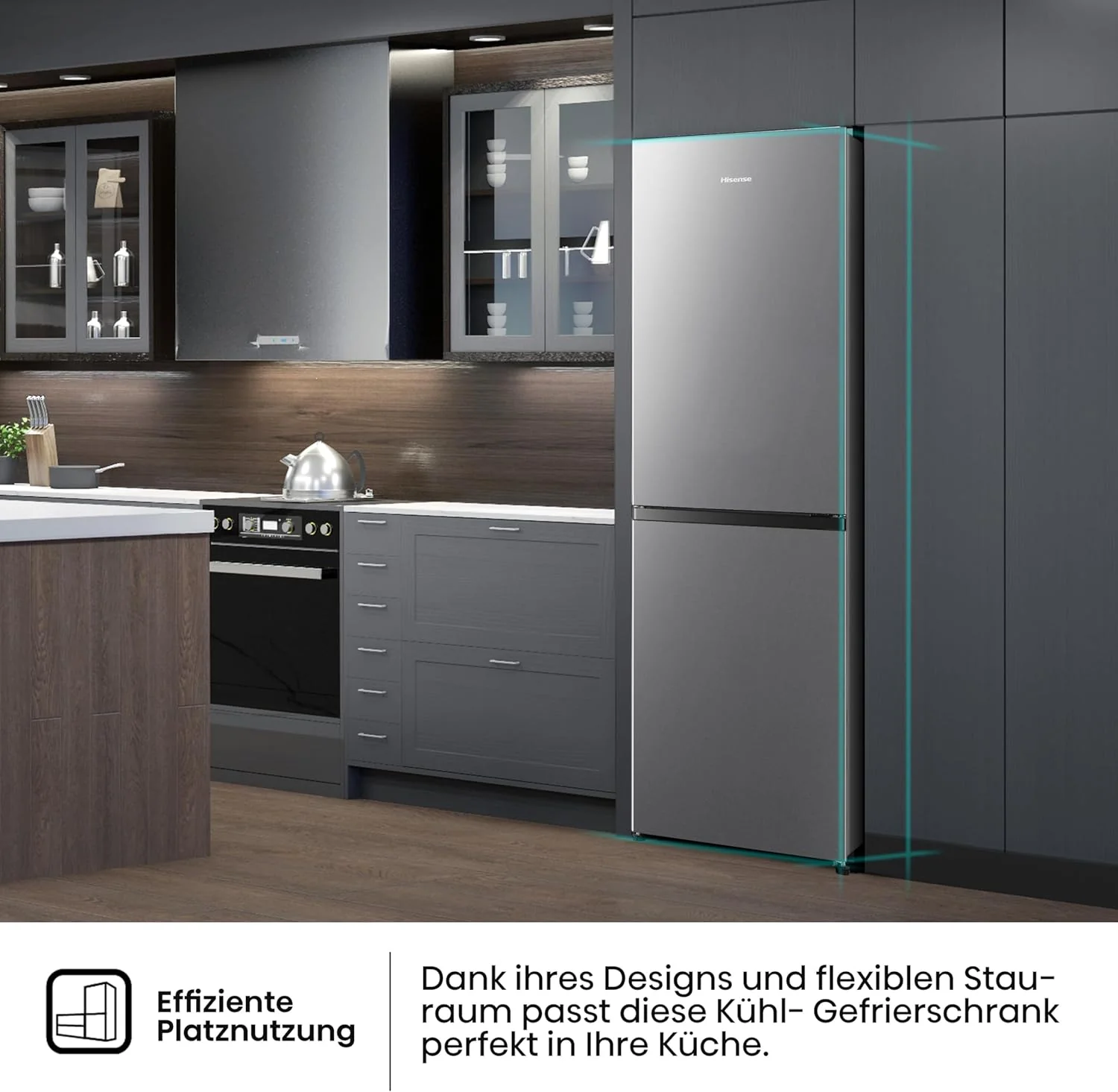 Hisense RB327N4ADD Koelvriescombinatie, EEK D, Total NoFrost, Verwisselbare Deurscharnieren, Flessenrek, 171 Liter Koelgedeelte, 85 Liter Vriesgedeelte, Roestvrijstalen look