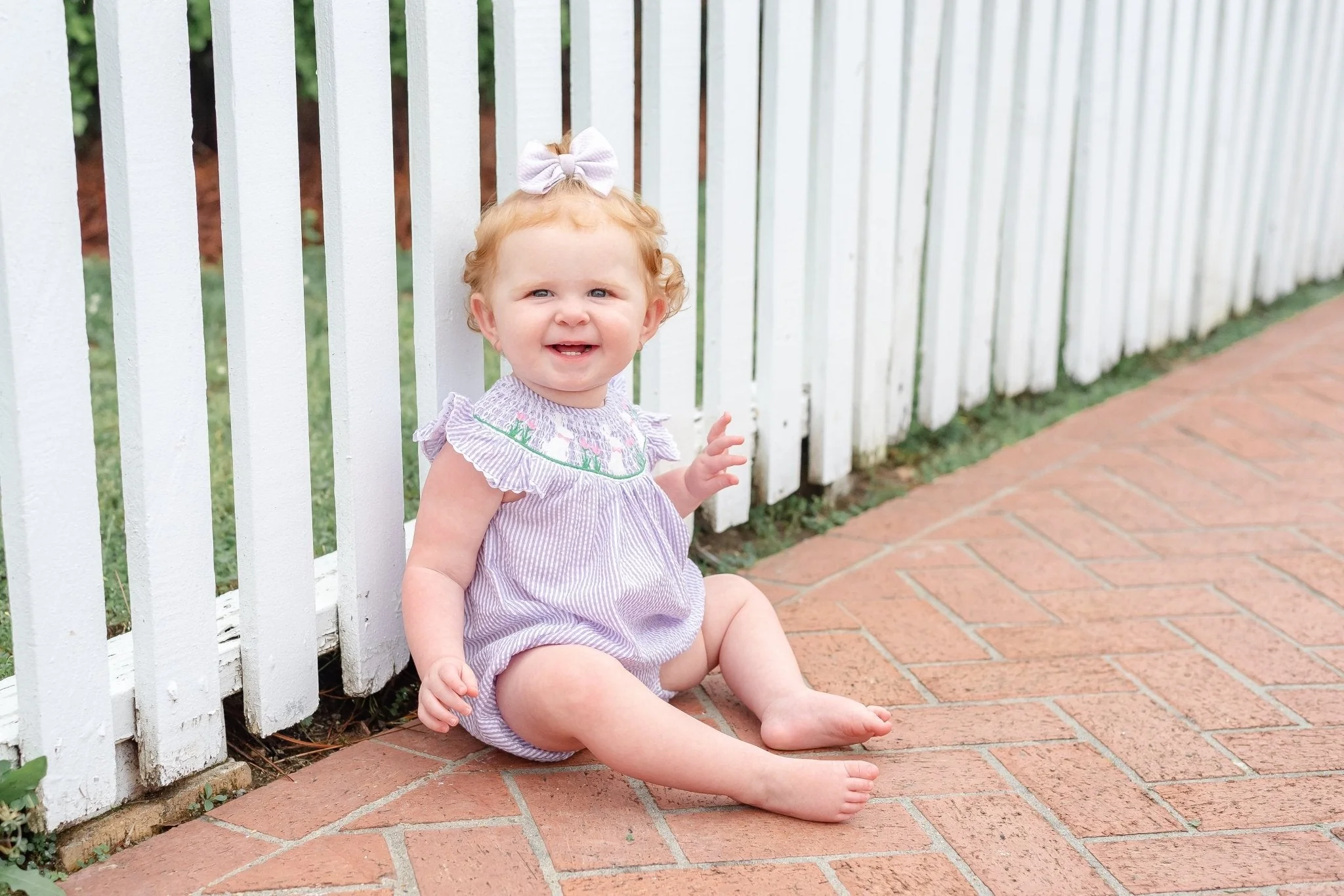 Light Purple Seersucker Bunny Smocked Romper