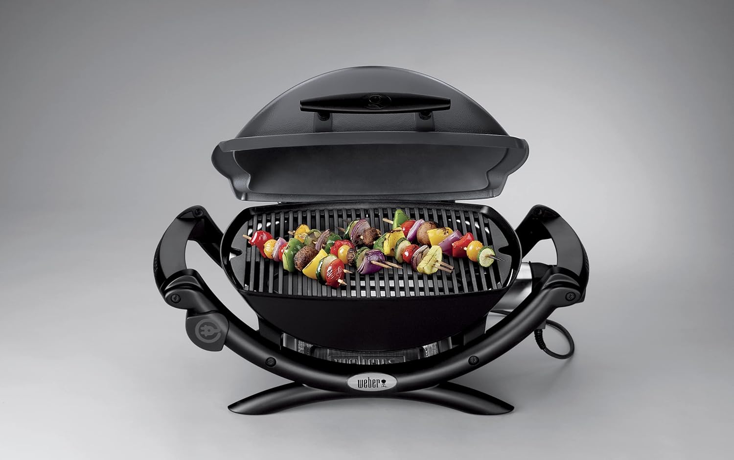 Weber Q1400 Elektrogrill, 43 x 32cm Grillfäche, portabler BBQ Grill, 2-geteilter porzellanemaillierter Guss-Grillrost, Aluminiumguss Deckel & Gehäuse - Dark Grey (52020079)