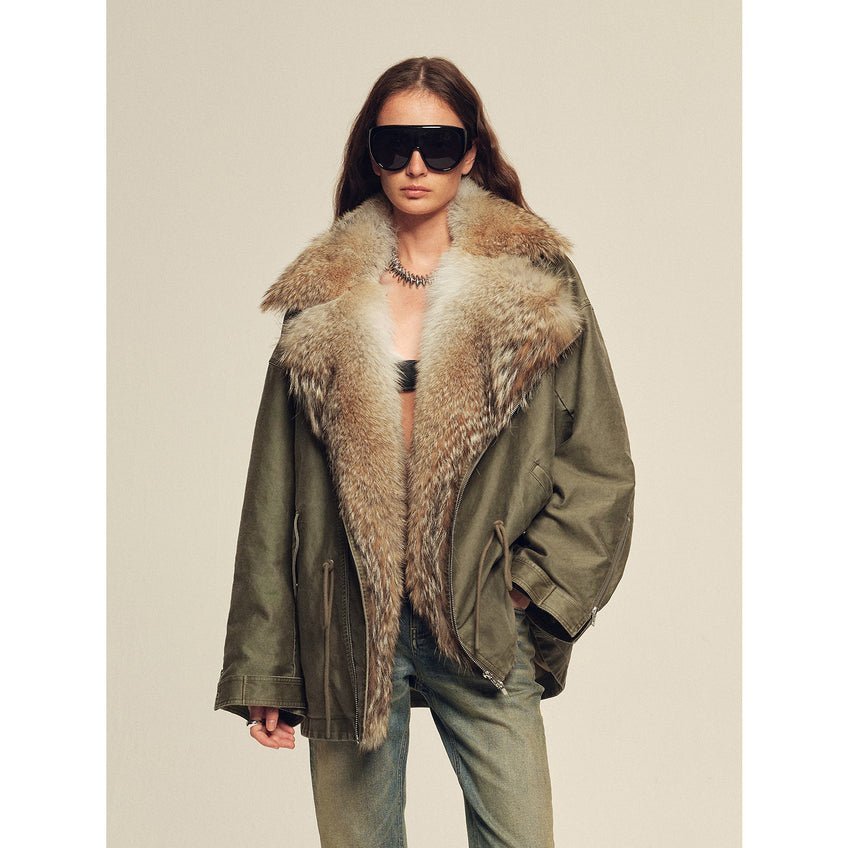 Firelady Women’s Sheepskin Parka coat with Two-Tone Toscana Coyote Fur Collar“Wilderness Parka”