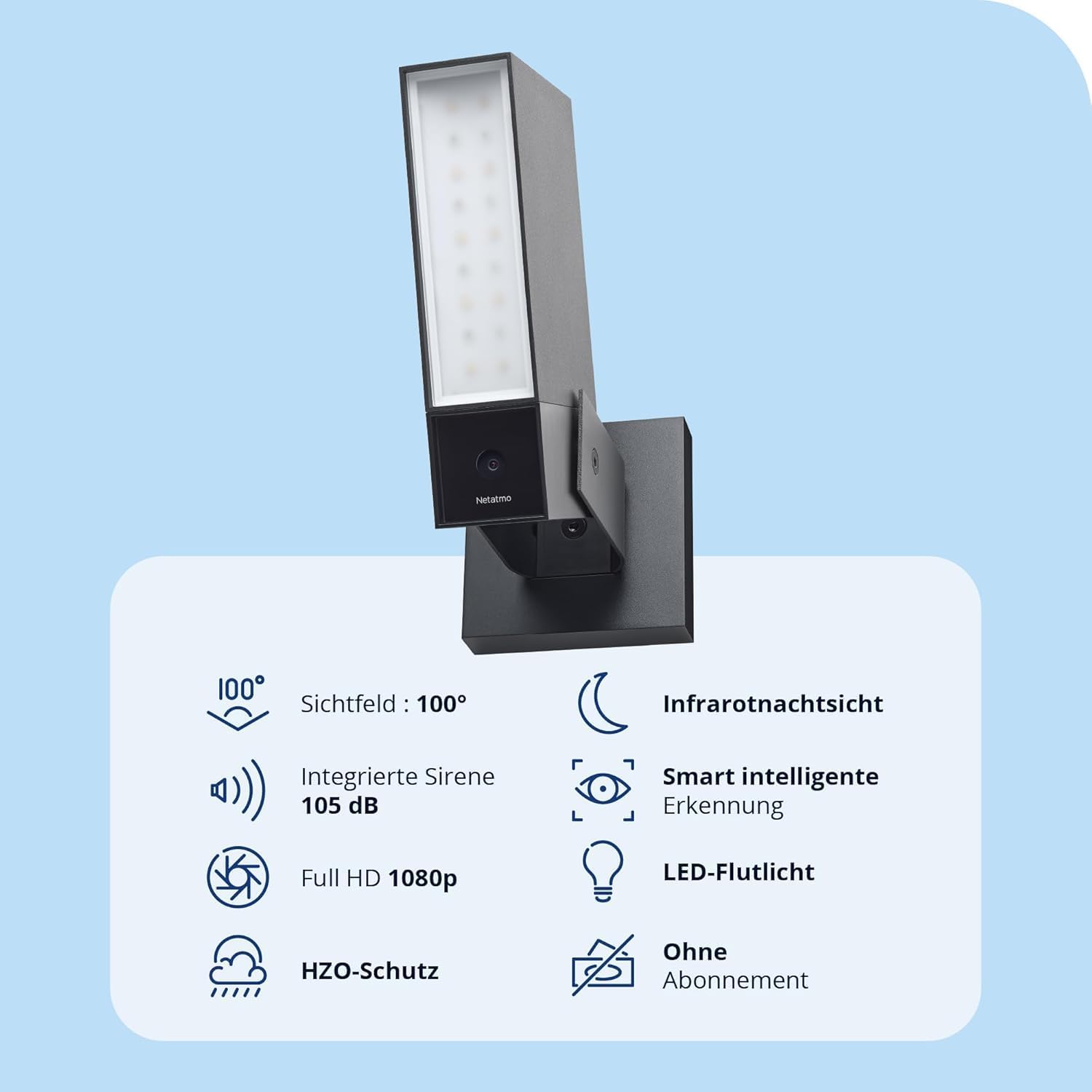 Netatmo AMZ Smarte Überwachungskamera für den Außenbereich mit 105 dB-Sirene, WLAN, Integrierte Beleuchtung, Bewegungserkennung, Nachtsicht, Ohne Abonnement, NOC-S-AMZ, 1080p