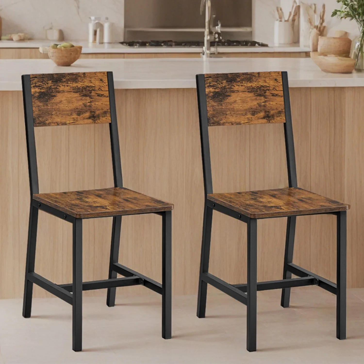 2025 Set van 2 Eetkamerstoelen met metalen frame