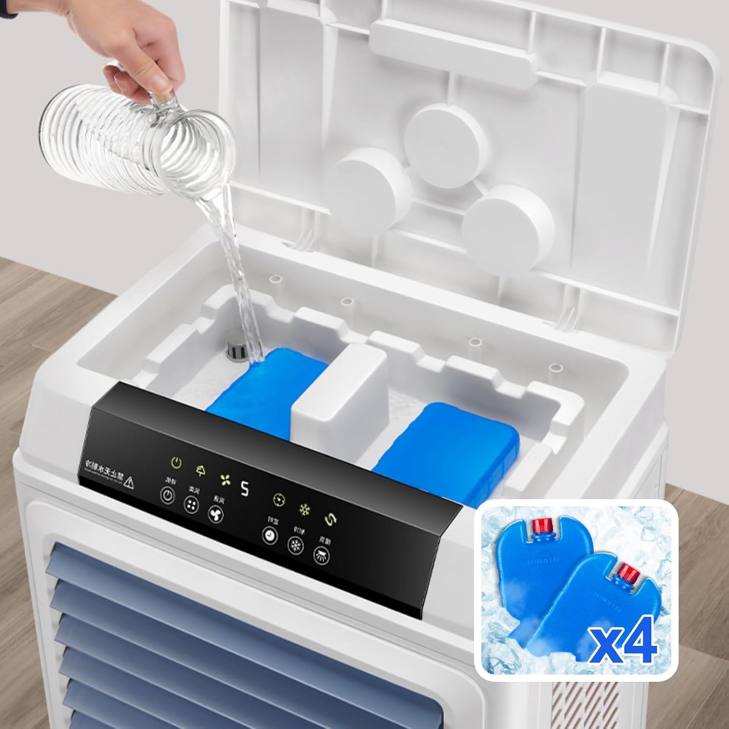 Tragbare Klimaanlage Verdunstungskühler mit 50L Wassertank, Fernbedienung, 3-Gang-Lüfter, 120° Oszillation