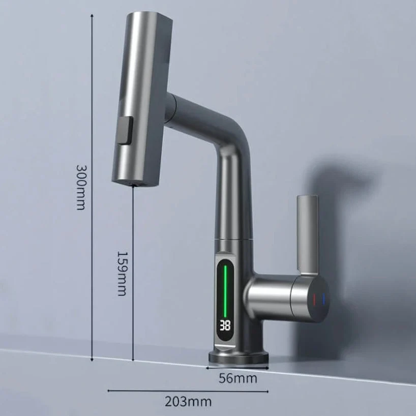 Flexibler Wasserhahn mit LED-Temperaturanzeige und 5 Strahlmodi �C moderne K��chen- und Badarmatur