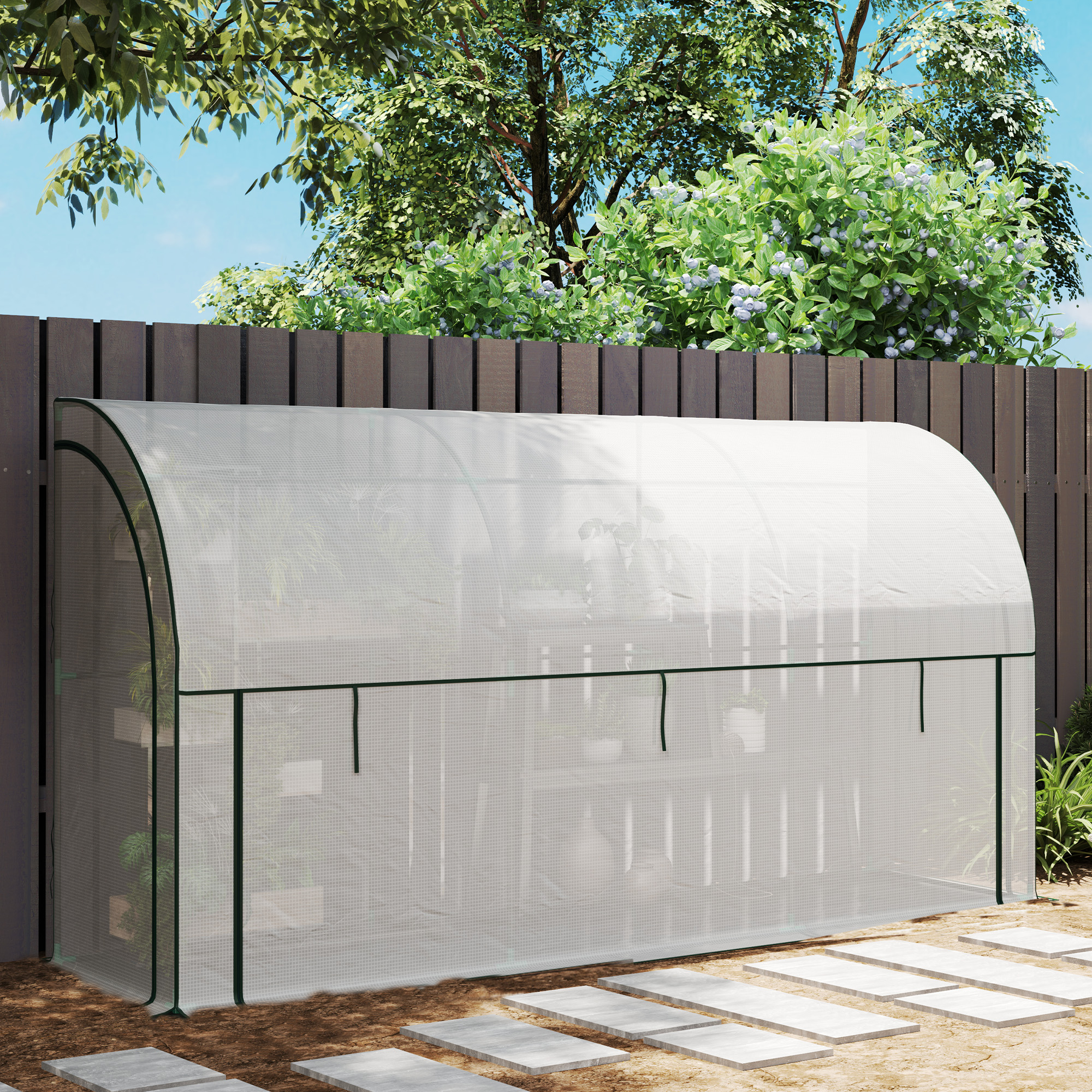 Muurgemonteerd Kas, Toegankelijk Plantenhuis, Kunststof Zeil, 300 x 80 x 157 cm, Wit