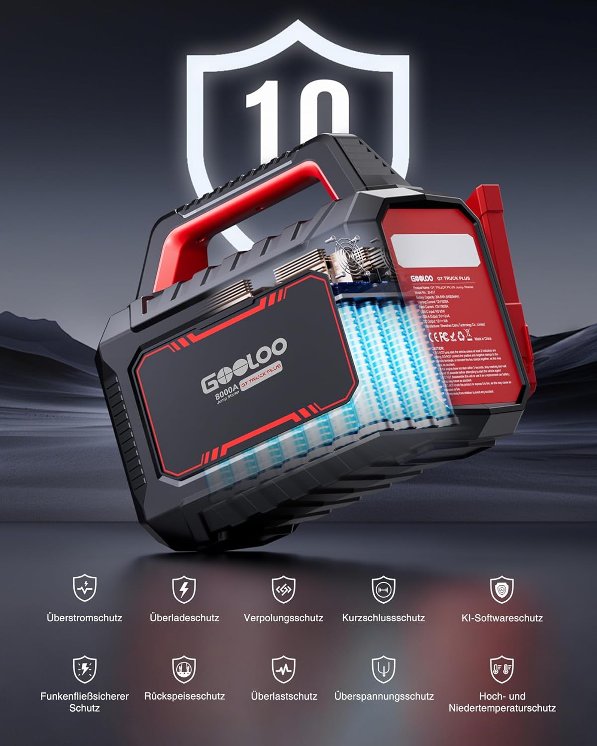 GOOLOO GT Truck Plus Starthilfe Powerbank – 8000A 12V/24V Tragbare Starter Powerbank mit PD65W Schnellladung, Booster Auto Starthilfe für PKW, LKW, Wohnmobile, Yachten (Alle Benzin und Diesel)