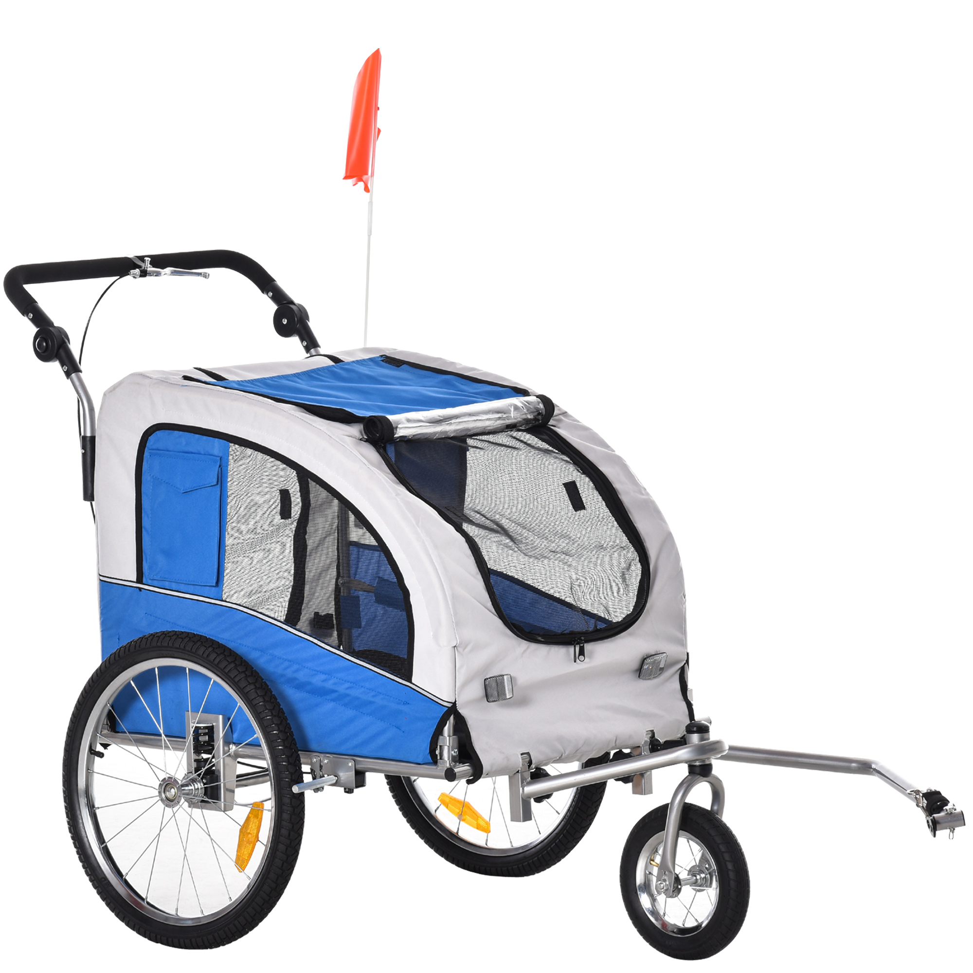2 in 1 hondenaanhanger fietskar jogger vlag regenhoes voor honden 4 kleuren