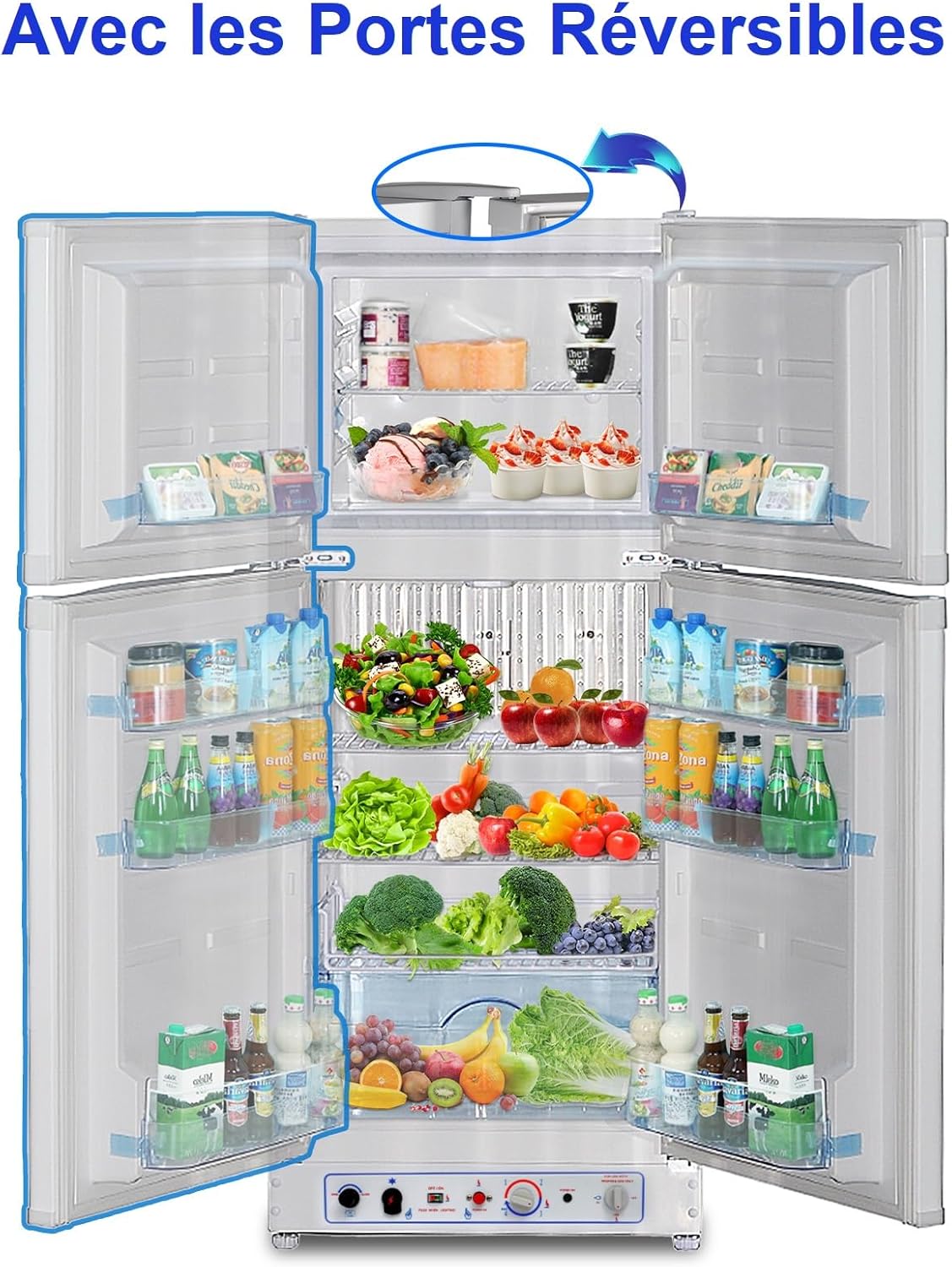 Frigo Congélateur Gaz/220V, Frigo Congélateur Combiné 175 litres (129+46), Réfrigérateur Congélateur Camping Gaz, Silencieux pour Gîte, Garage, Cabanon, Chalet, Mobile-home, Blanc