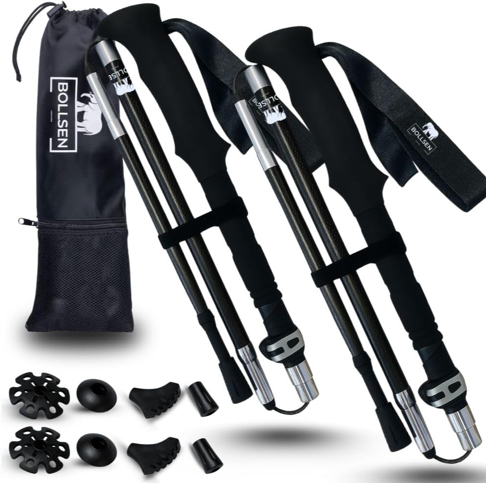 BOLLSEN 3K Carbon Extreme Wanderstöcke klappbar – Ultraleichte Carbon Trekkingstöcke, faltbar & höhenverstellbar – Professionelle, verstellbare Stöcke für Wandern, Trekking & Nordic Walking