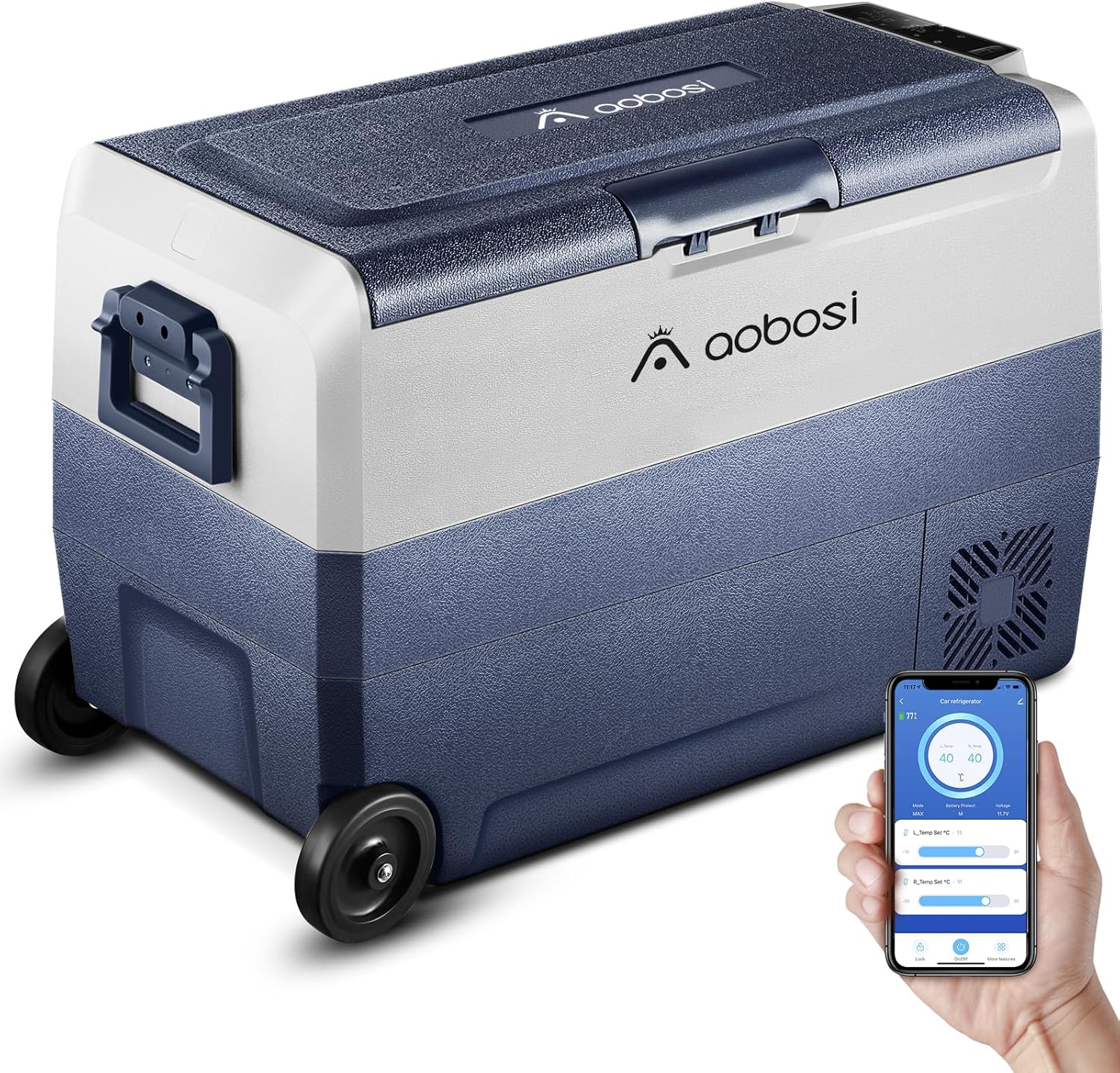 AAOBOSI Compressor Koelbox 36 L, Koelbox Auto met Wifi App Besturing, 12/24 V en 100-240 V Elektrische Koelbox, tot -20 ��C voor Auto, Vrachtwagen, Boot, Camper, Camping, Dubbele Zone