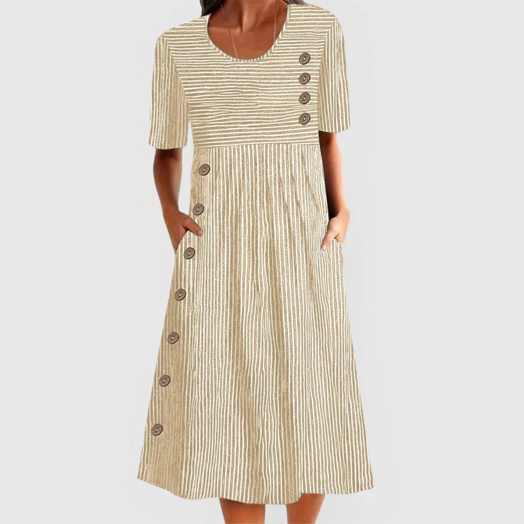 Gestreiftes Midikleid f��r Damen mit lockerer Passform f��r den Alltag
