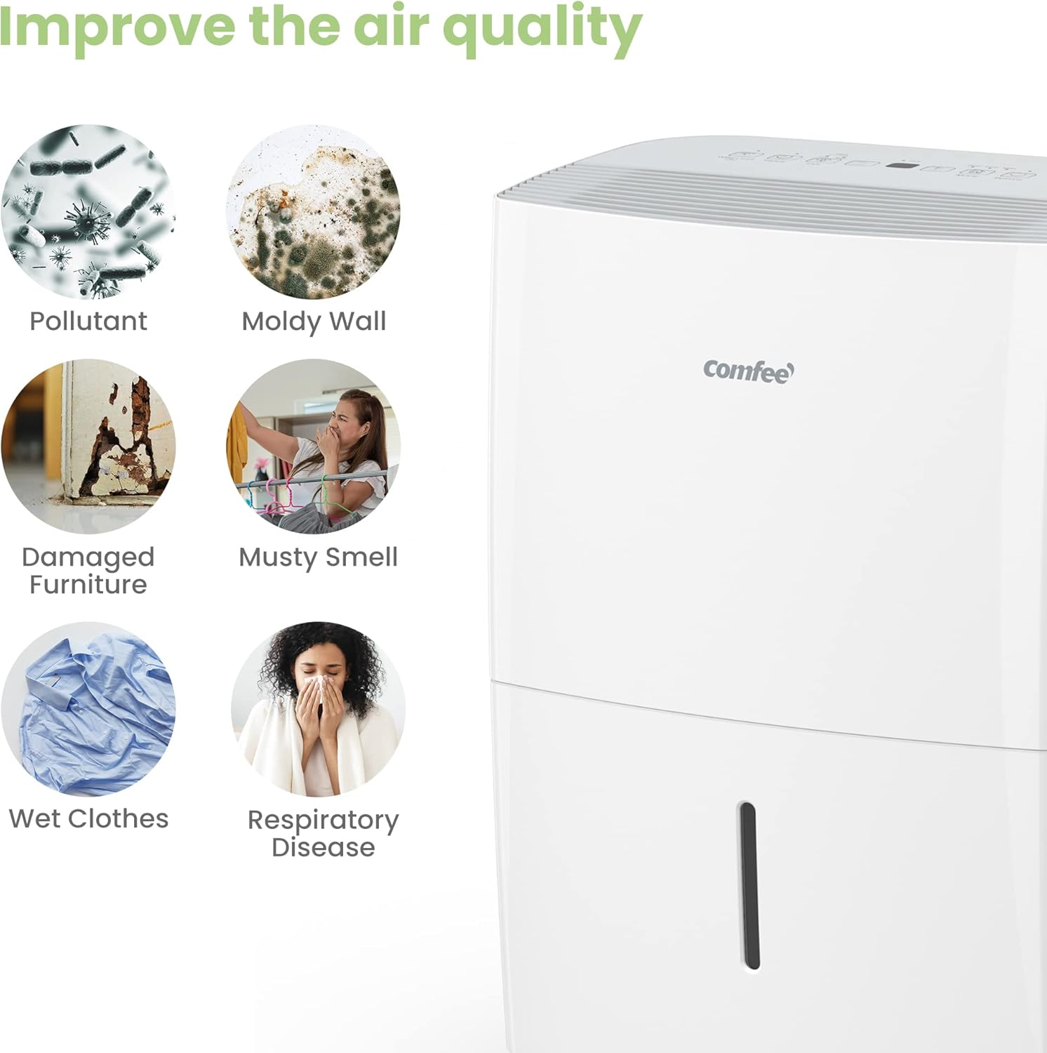 Comfee Luftentfeuchter, 30L/24h, Raumgröße ca. 180m³(80m²), Intelligenter Entfeuchtermodus, 24H Timer, Wassertank 3L, MDDP-30DEN7