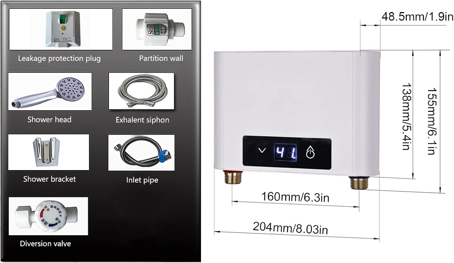 Elektronischer Durchlauferhitze Dusche, 220V elektrische Warmwasserbereiter Temperaturwahl 30-52 °C mit Bad Dusche Kit, für Handwaschbecken, Küche, Bad, Waschbecken (5500W mit Duschset, Weiß)