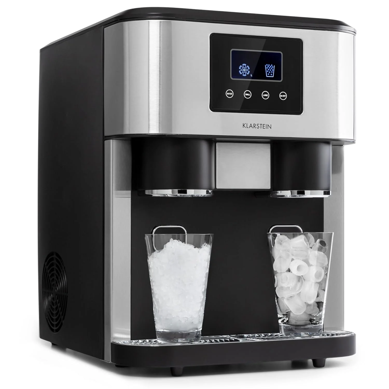 Klarstein Maquina de Hielo Doméstica, 1,8L, Gris oscuro, Ice Maker Encimera 15 kg, para Hacer Cubitos de Hielo y Picado en Casa, con Panel Táctil y Sistema Fácil Limpieza, Función Rápida