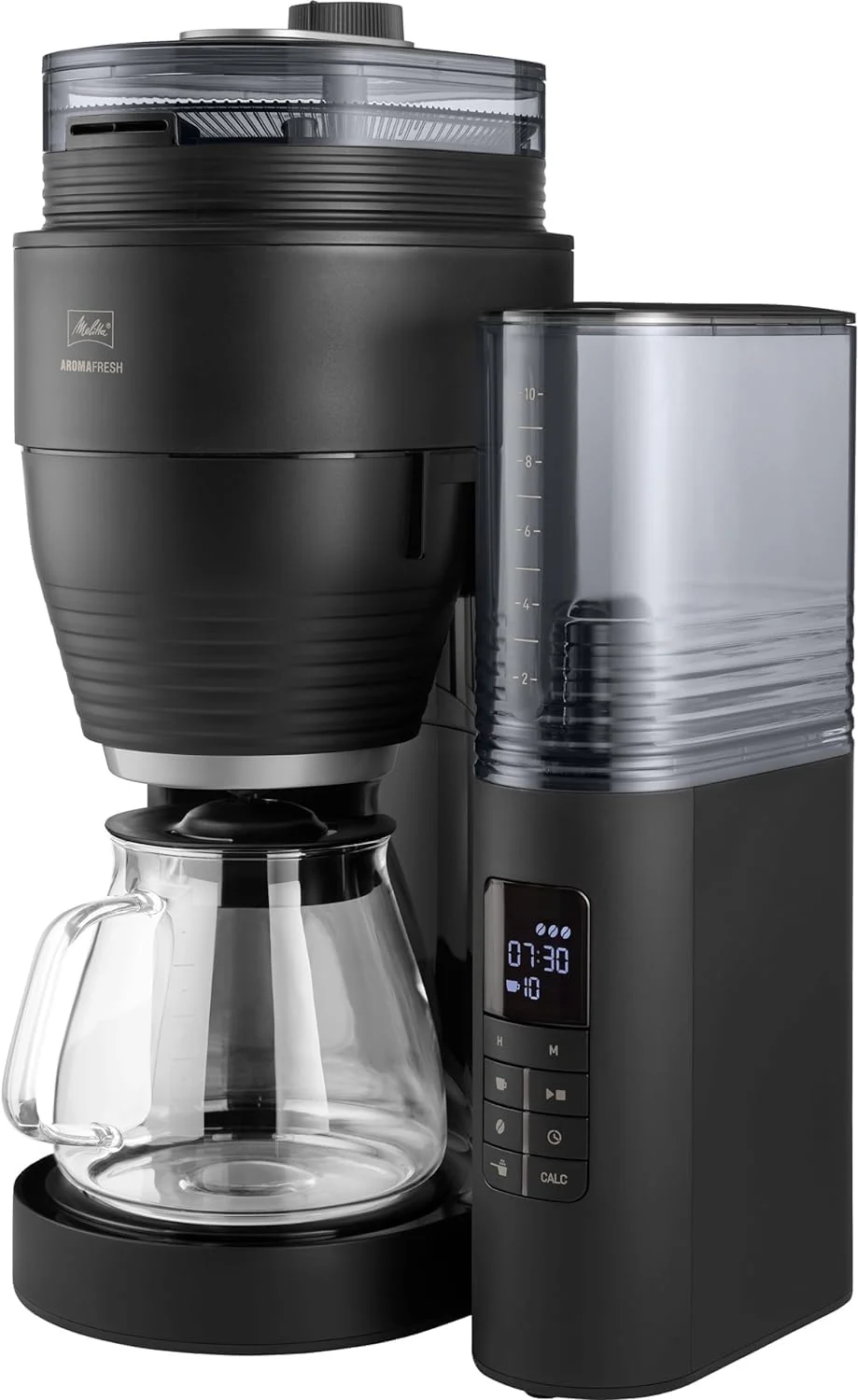Melitta AromaFresh X - Kaffeemaschine mit Mahlwerk, Filterkaffeemaschine mit Glaskanne und Tropfstopp, f��r bis zu 10 Tassen Kaffee, schwarz/silber
