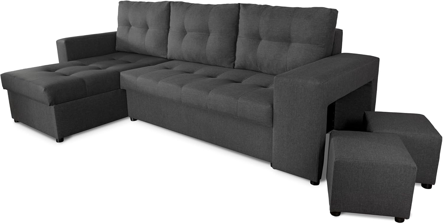 NAWSTOL - Sofa narożna Leon z funkcją spania i skrzynią na pościel – nowoczesna sofa do salonu – możliwość montażu z lewej lub prawej strony (szara + biała sztuczna skóra)