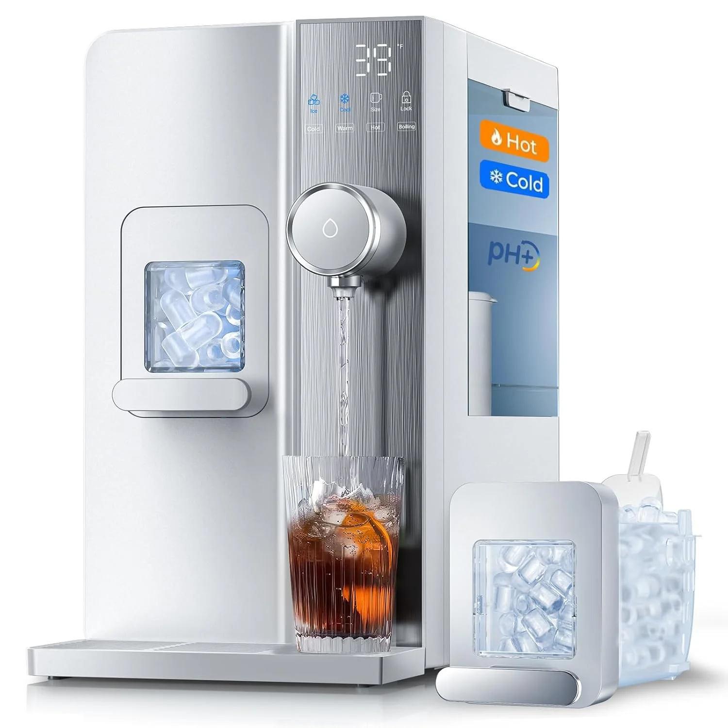 Ice Maker Water Filter Dispenser. 3 in1 Countertop Instant Hot & Cold Water -7 Stage Purification with Remineralization 7 Temperature & 5 Dispensing Volume Options Portable No Installation.