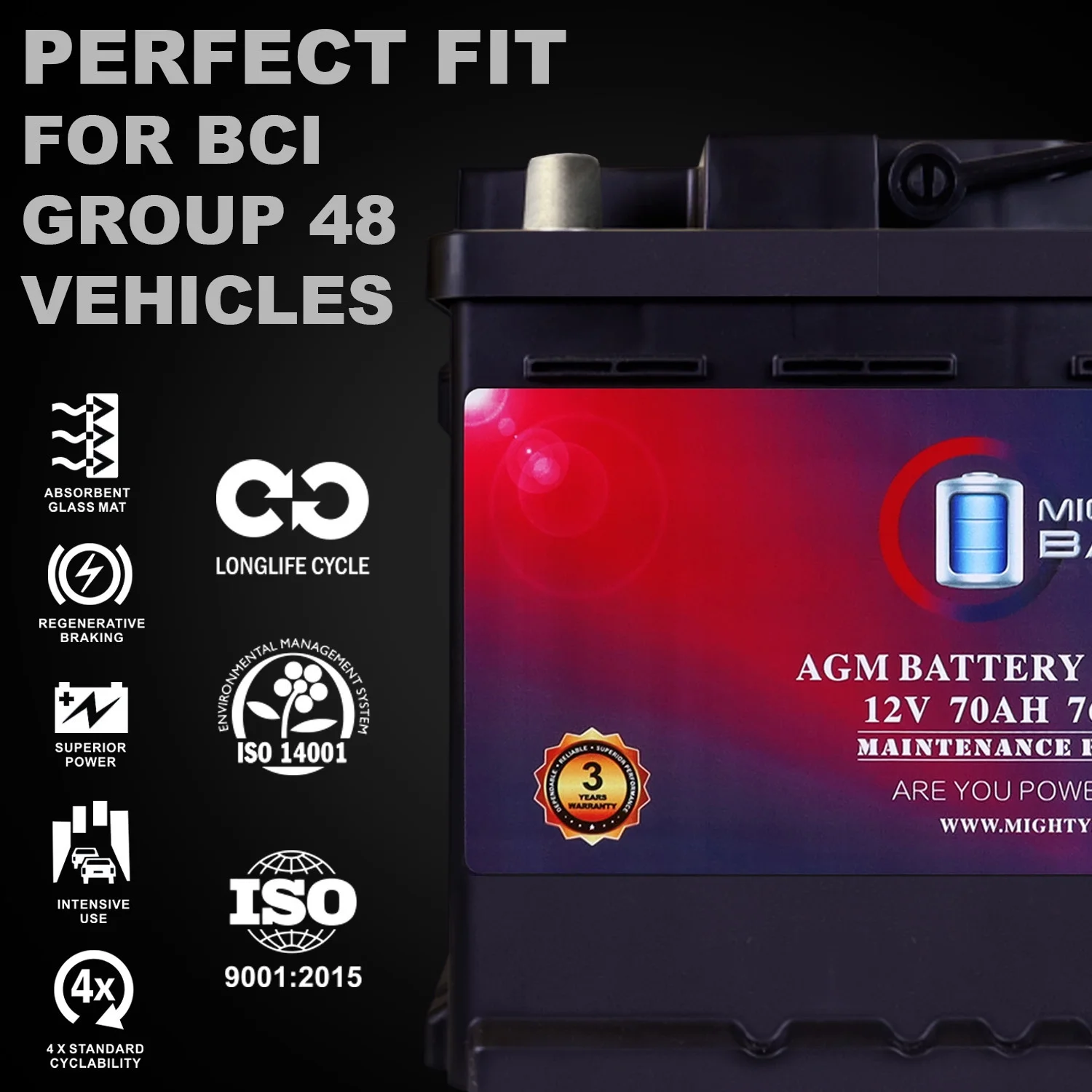 Vervangingsbatterij MM-H6 Groep 48 12 V 70 Ah 120 RC 760 CCA �C Compatibel met Chevrolet Silverado 1500 1/2 Ton 2007�C2013