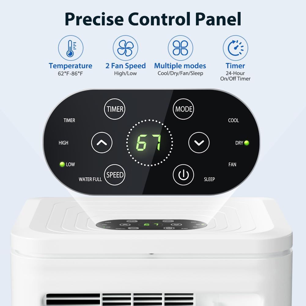 10000 BTU Tragbare Klimaanlage Kühlt 450 Sq.Ft, LifePlus Tragbare AC-Einheit mit 4 Modi, Fernbedienung, Fenster-Installationsset, 24H Timer, Leise Energieeffizient für Zimmer, Büros, Wohnungen