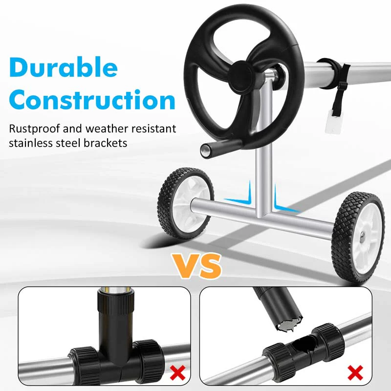 18 Ft Solar Pool Cover Reel Set With Hand Crank Amp Wheels Aluminum Solar Swimming Inground Cover Blanket Reel Roller - High Quality Set For Everyday Use