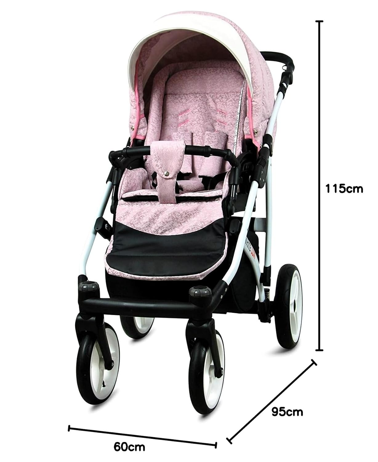 BabyLux® Bambimo Kinderwagen Set 3 in 1 - White Lux - incl. Babywanne, Buggy Sportsitz, Auto-Babyschale - Autositz - Kinderwagenset - Kombikinderwagen mit Wickeltasche, Regenschutz usw.