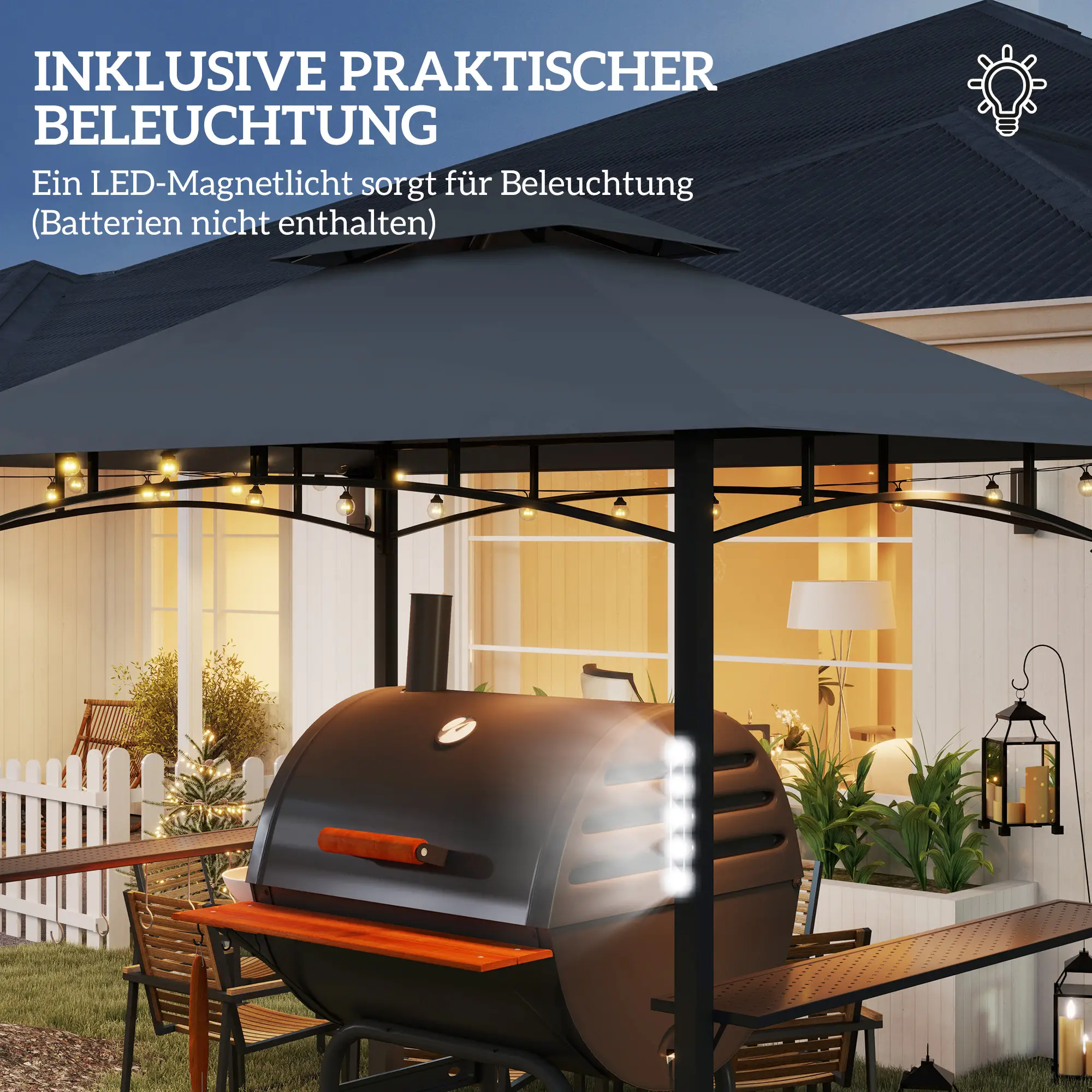 Outsunny Grillpaviljoen dubbellaags dak LED-verlichting