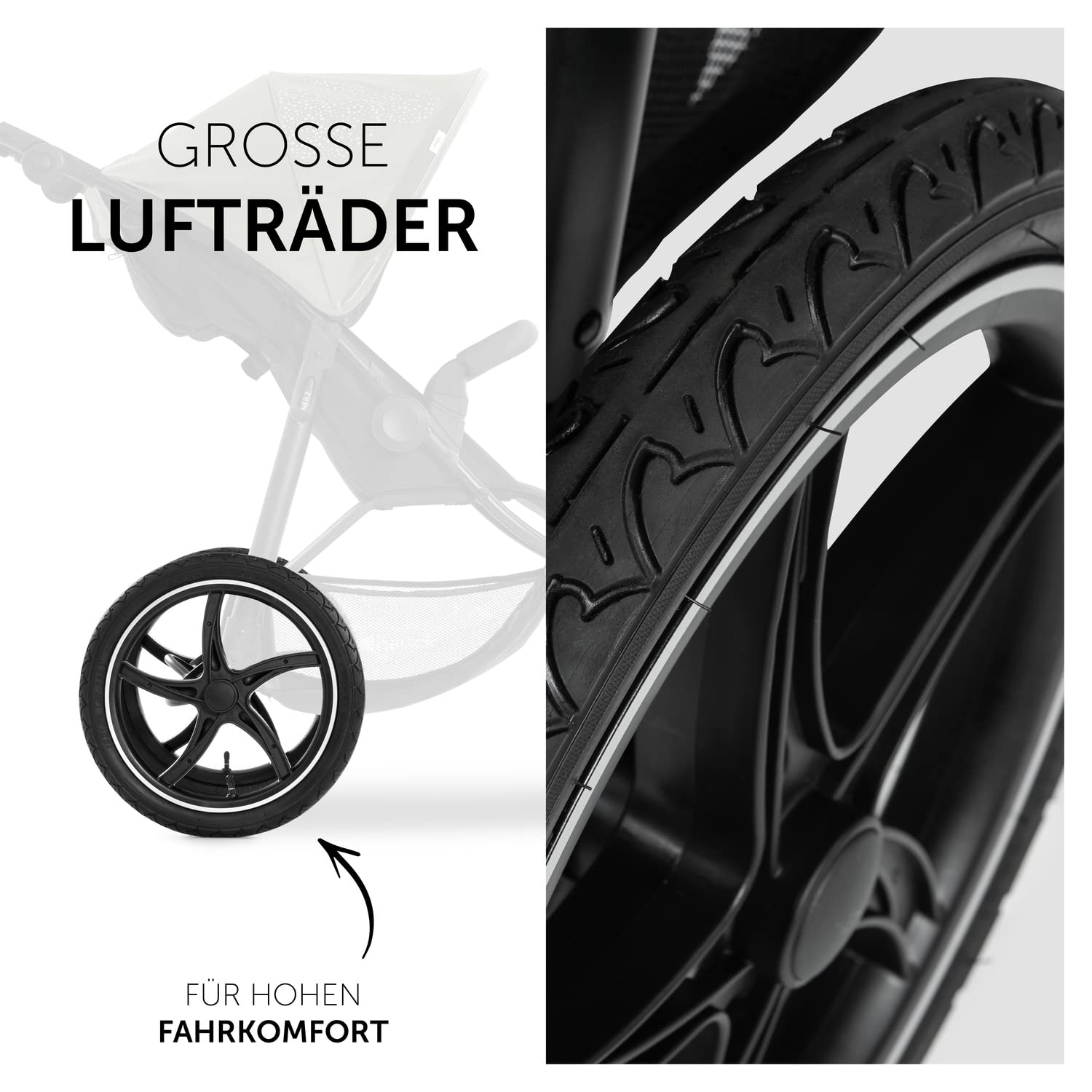 hauck Kinderwagen Runner 2, Dreirad Buggy mit XL Lufträder für Kinder bis 22 kg, UV-Schutz 50+, Belüftungsfenster, Höhenverstellbar, Faltbar, XL Korb bis 3 kg, Liegefunktion (Black)