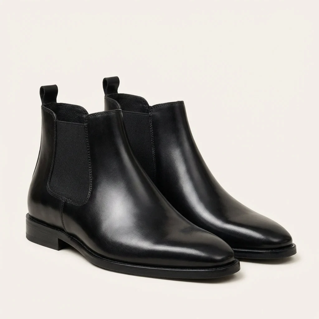 Chelsea Boots f��r Herren aus weichem Leder | Klassische Lederstiefeletten mit Ledersohle und elastischen Eins?tzen f��r B��ro und