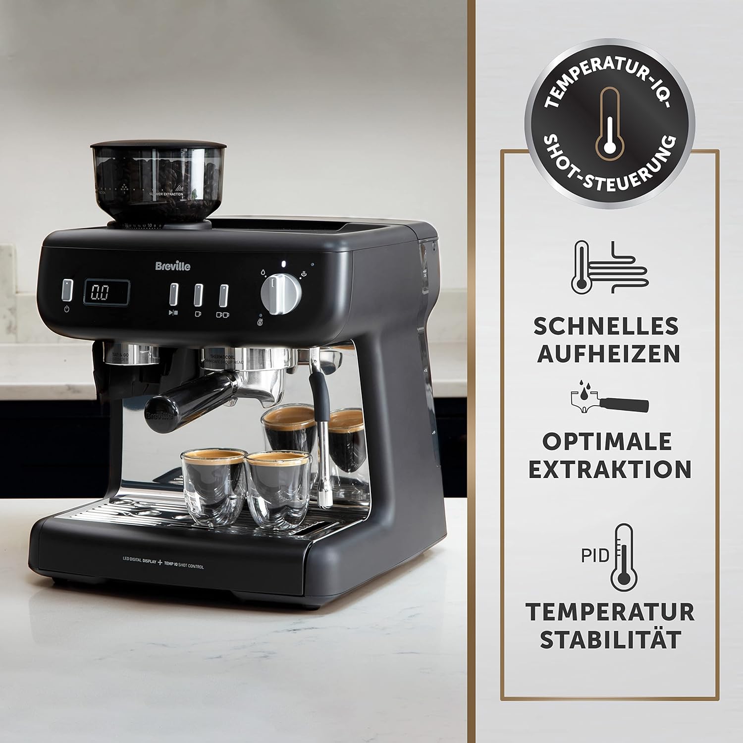 Breville Barista Max Siebträgermaschine | Espressomaschine/Kaffeemaschine mit integriertem Mahlwerk und Milchaufschäumer| 2,8-l-Wasserbehälter | Italienische Pumpe mit 15 Bar | Edelstahl [VCF126X]