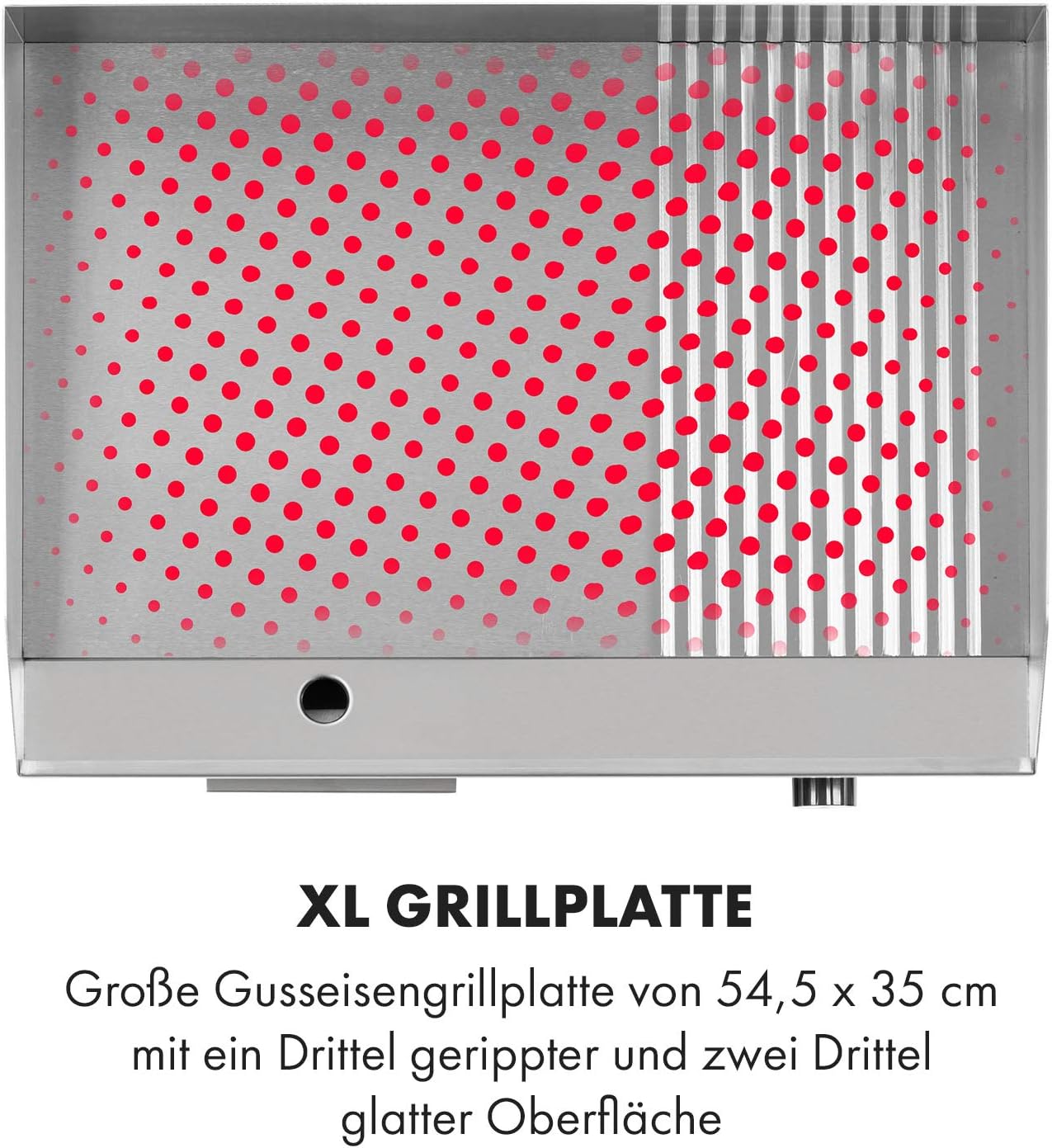 Klarstein Elektrogrill, Grillplatte, Elektrische Grillplatte, Tischgrill, Elektrogrill aus Edelstahl, Spritzschutz & Auffangbehälter, Glatte XL Grillfläche: 54,5x35 cm, Stufenlos 50-300 °C, 3000 Watt