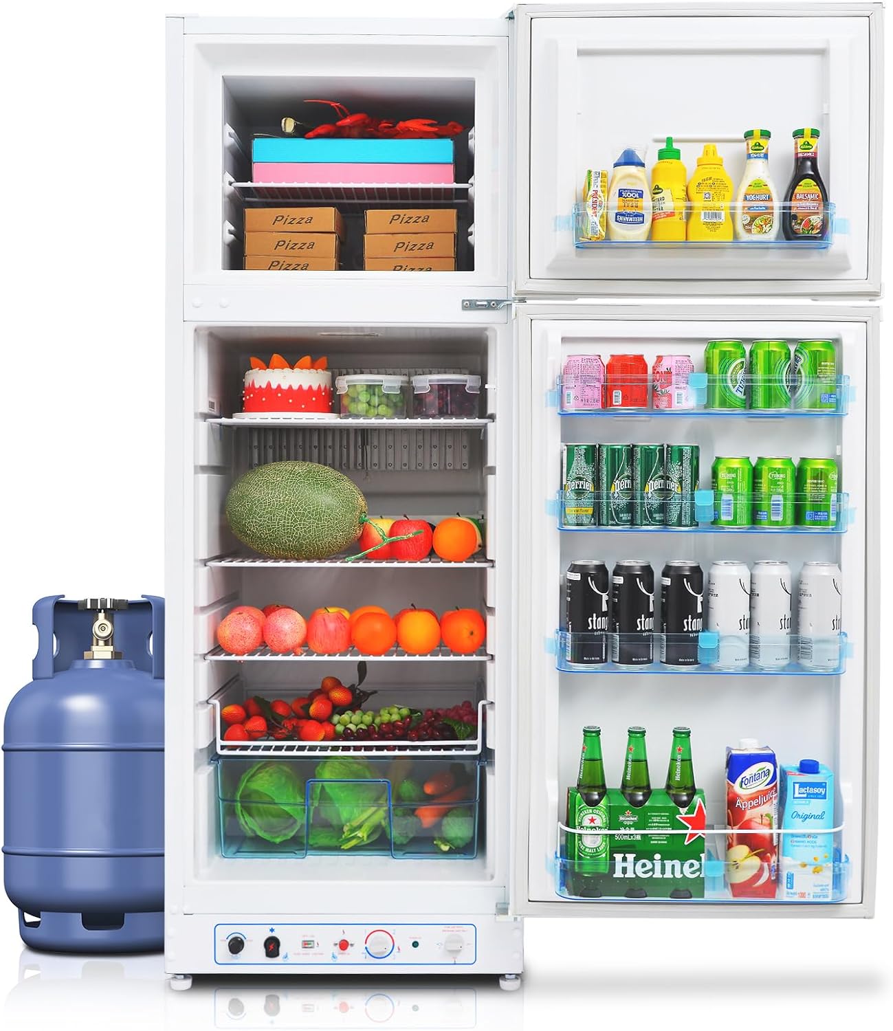 SMETA Nevera Gas con Congelador, 265L (203L+62L), 220V, Refrigerador Congelador Combinado, Refrigerador Camping Gas para Autocaravana, Garaje, Caravana, Home, Blanco