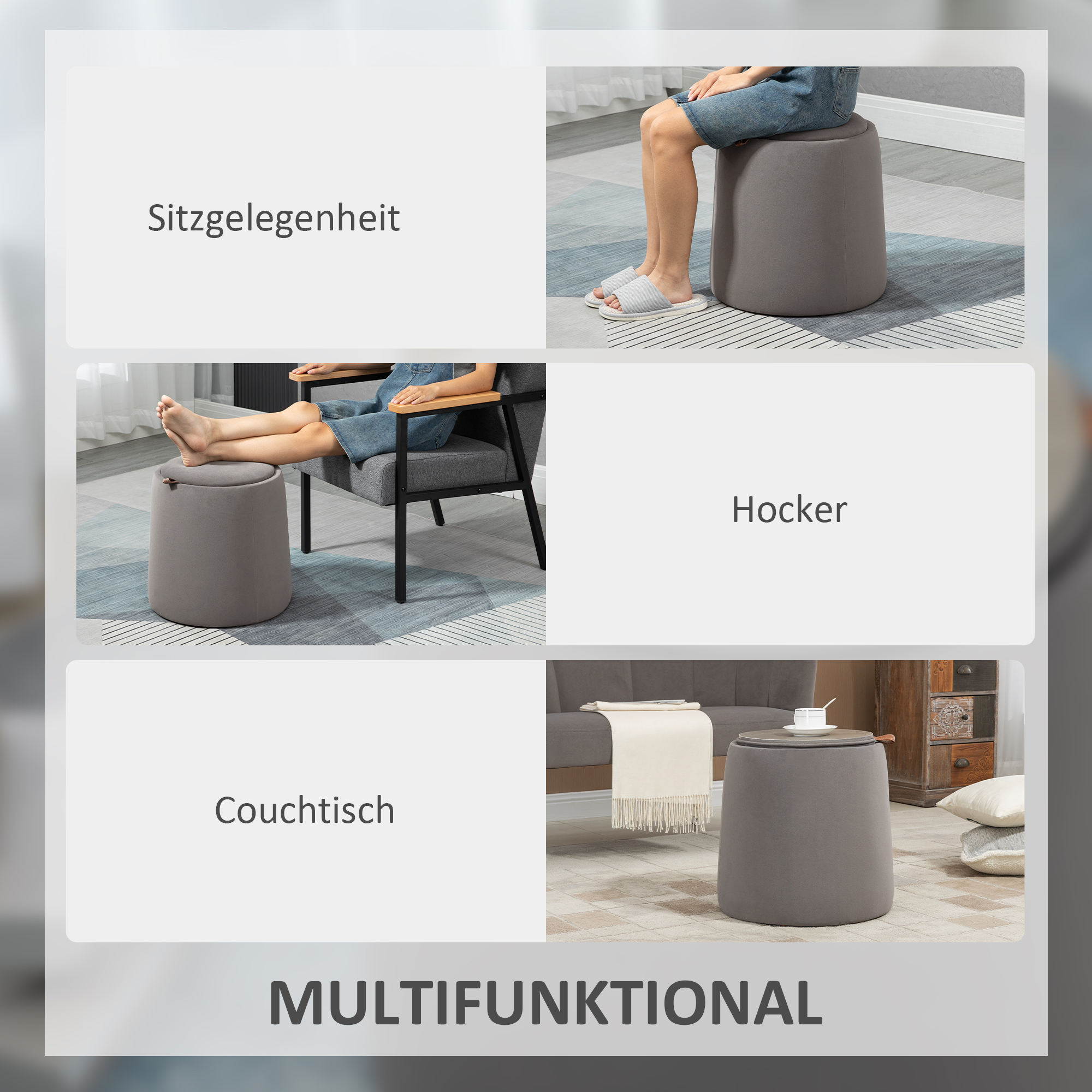 2-in-1 Poef in fluweelachtige stof met opbergruimte en afneembare deksel ��44 cm x 47,5 cm Beige