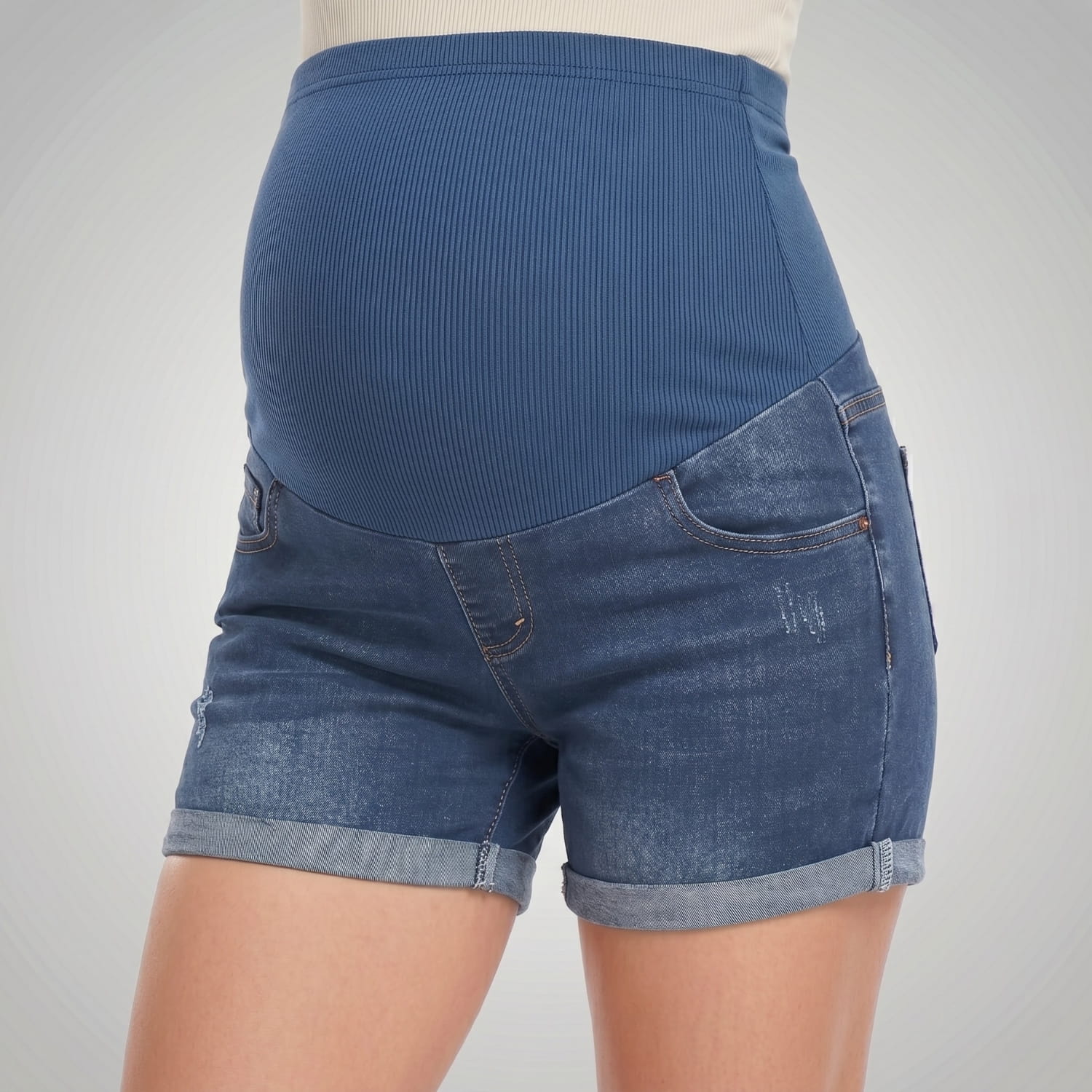 Kurze Umstandsjeans mit elastischem Bauchband | Bequeme Umstands-Jeansshorts f��r den Sommer | Schwangerschaftsshorts