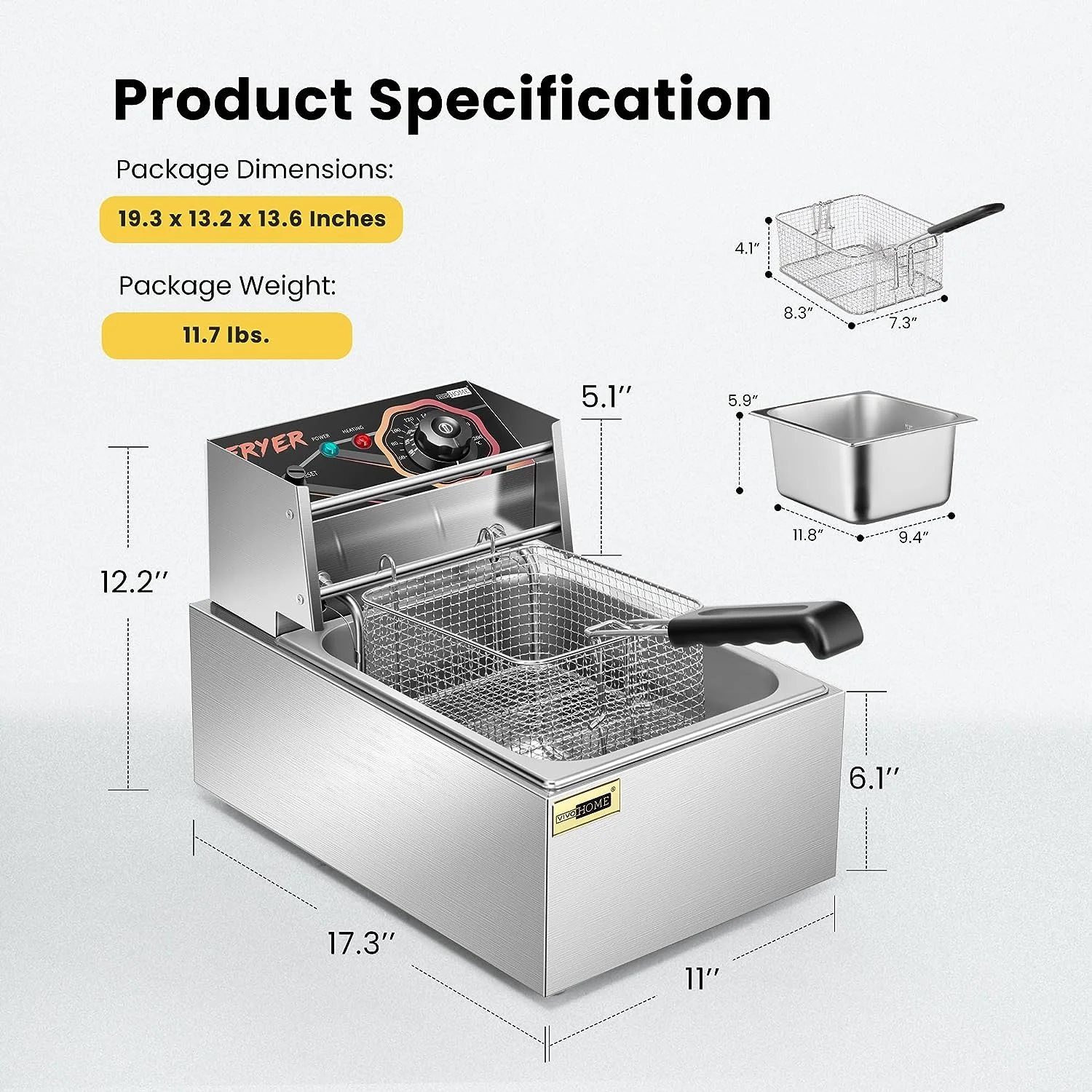2025 2500W Elektrische Friteuse met Mand �C Snelle Verwarming, Grote Capaciteit en Gemakkelijke Reiniging