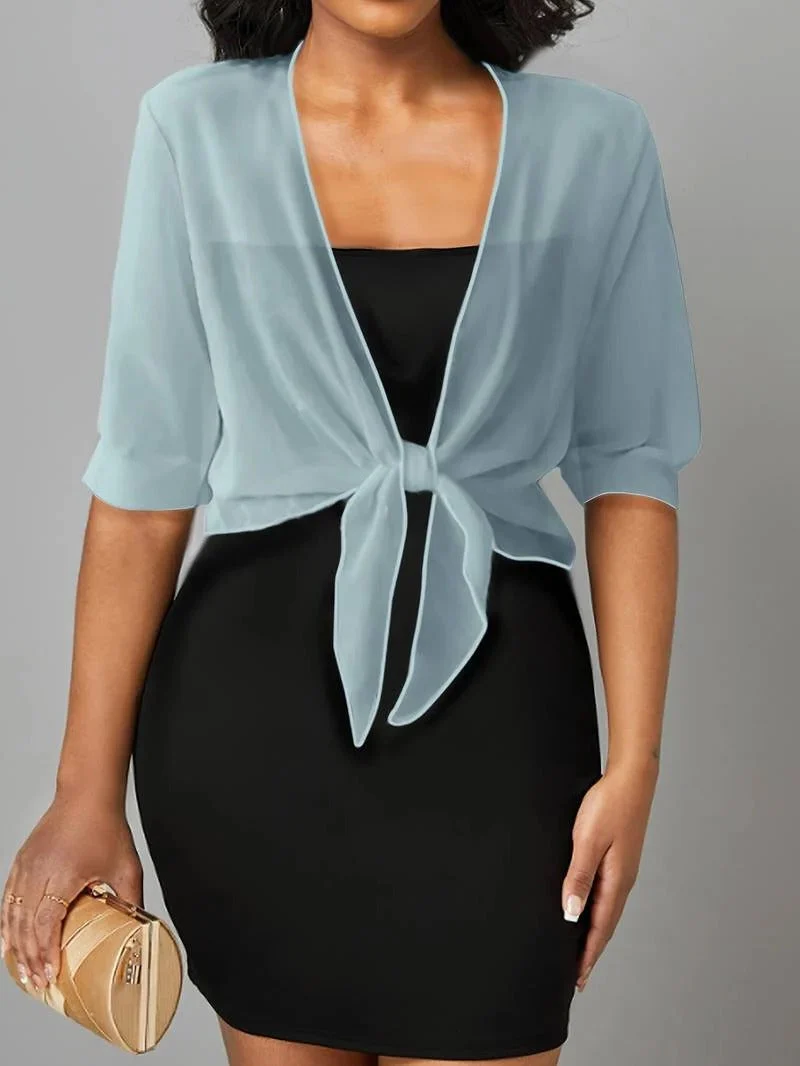 Transparente Damen-Bluse mit Bindeknoten und 3/4-?rmeln