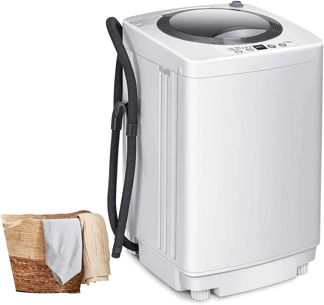 RELAX4LIFE Volautomatische Wasmachine 3,5 kg, Wasautomaat met Pomp & Display, Bovenlader Mini Wasmachine met Centrifuge & 6 Wasprogramma's, 240W, voor Camping & Camper, 43 x 43 x 75cm, Wit