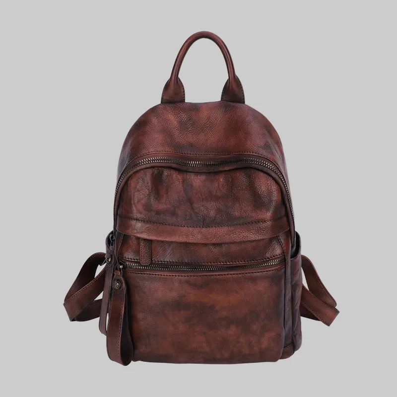 Retro Distressed Large School Leather Backpack