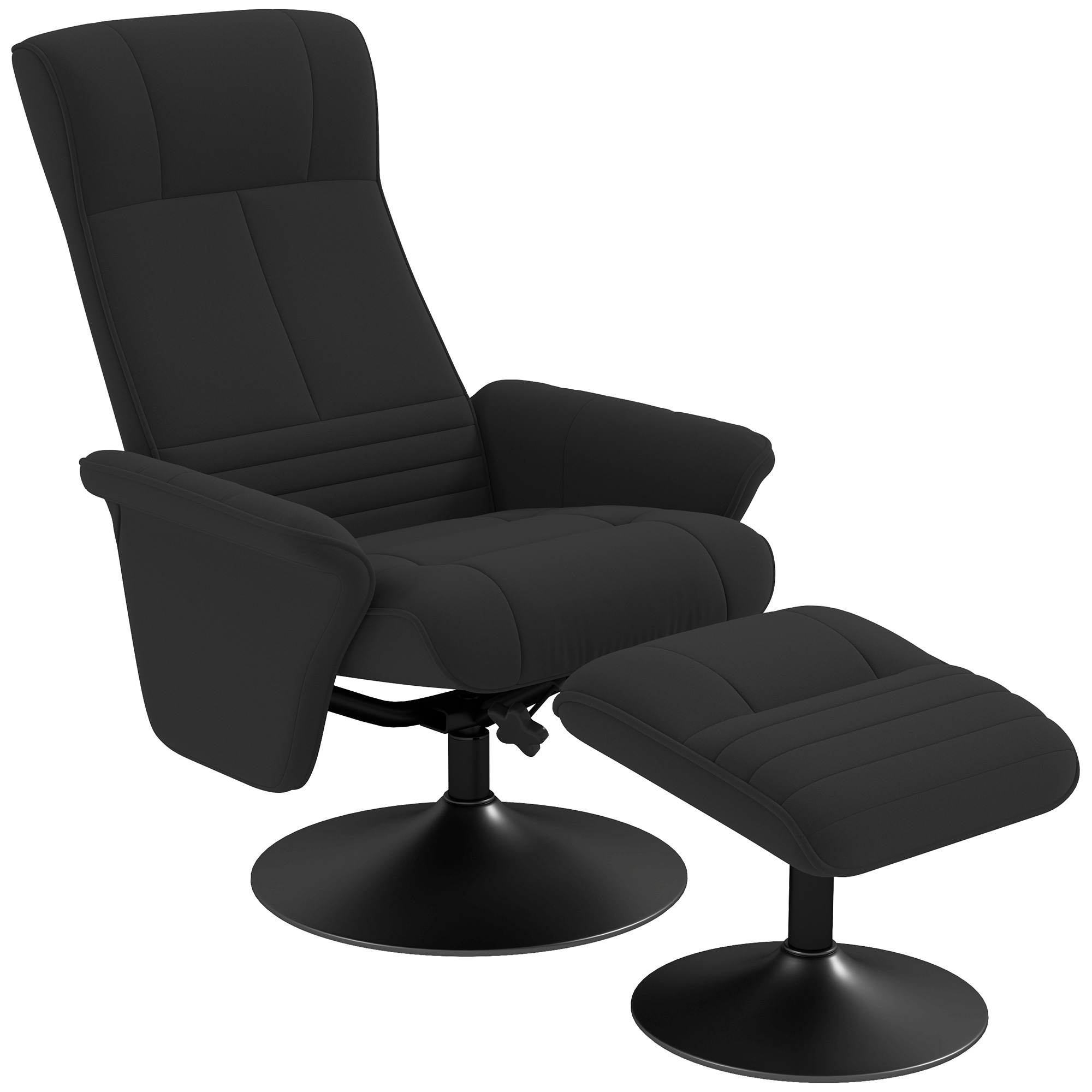 Polsterfauteuil, Accentstoel met Voetenbank, Draaibaar, Ergonomisch, Microvezeldoek, tot 150 kg, Zwart