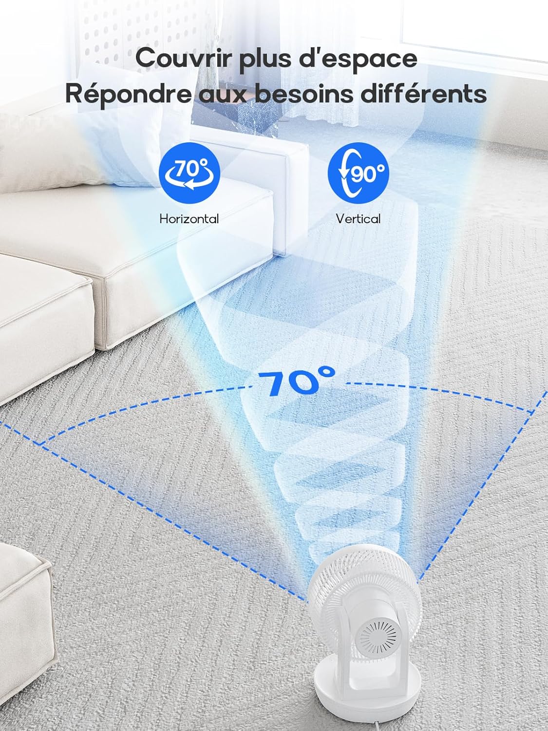 MYCARBON Ventilateur Silencieux avec Télécommande 1800m³/h ECO Mode 3D Oscillation 4 Vitesses Minuterie 12h Turbo Ventilateur de Table à Circulation d'Air pour Bureau Chambre 30m², Blanc