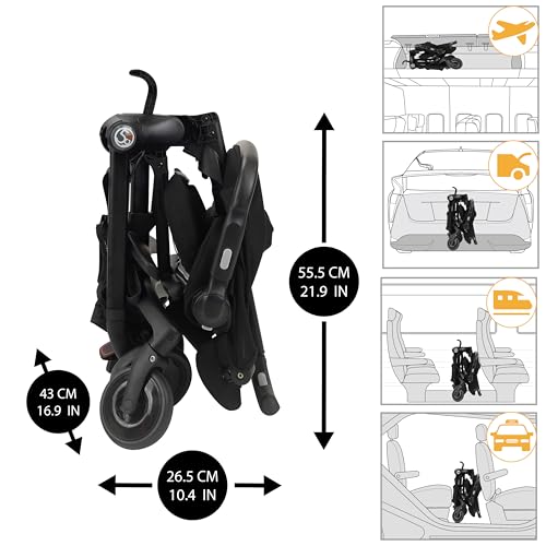 509 Crew EZ TRAVELLER Baby Buggy Stroller Pushchair, Easy & Compact Fold, 2 posizioni Recline Backrest, manico regolabile, barra frontale regolabile, Canopy, Basket, da 6 m a 15 kg, nero : Prima infanzia