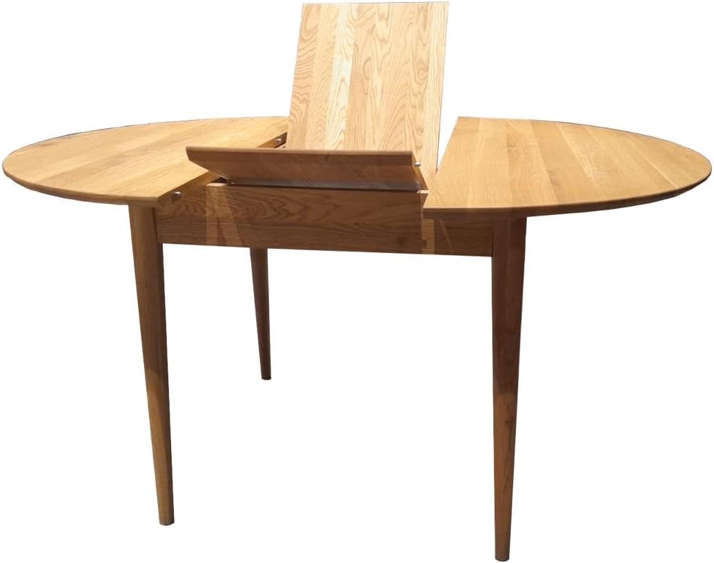 Esstisch Scandi (rund, ausziehbar) • Tisch für Küche, Esszimmer & Wohnzimmer • Massivholz (Eiche) • Eiche Natur • Runder Ausziehtisch (Honigeiche, 120-155 X 120 X 75 cm..)