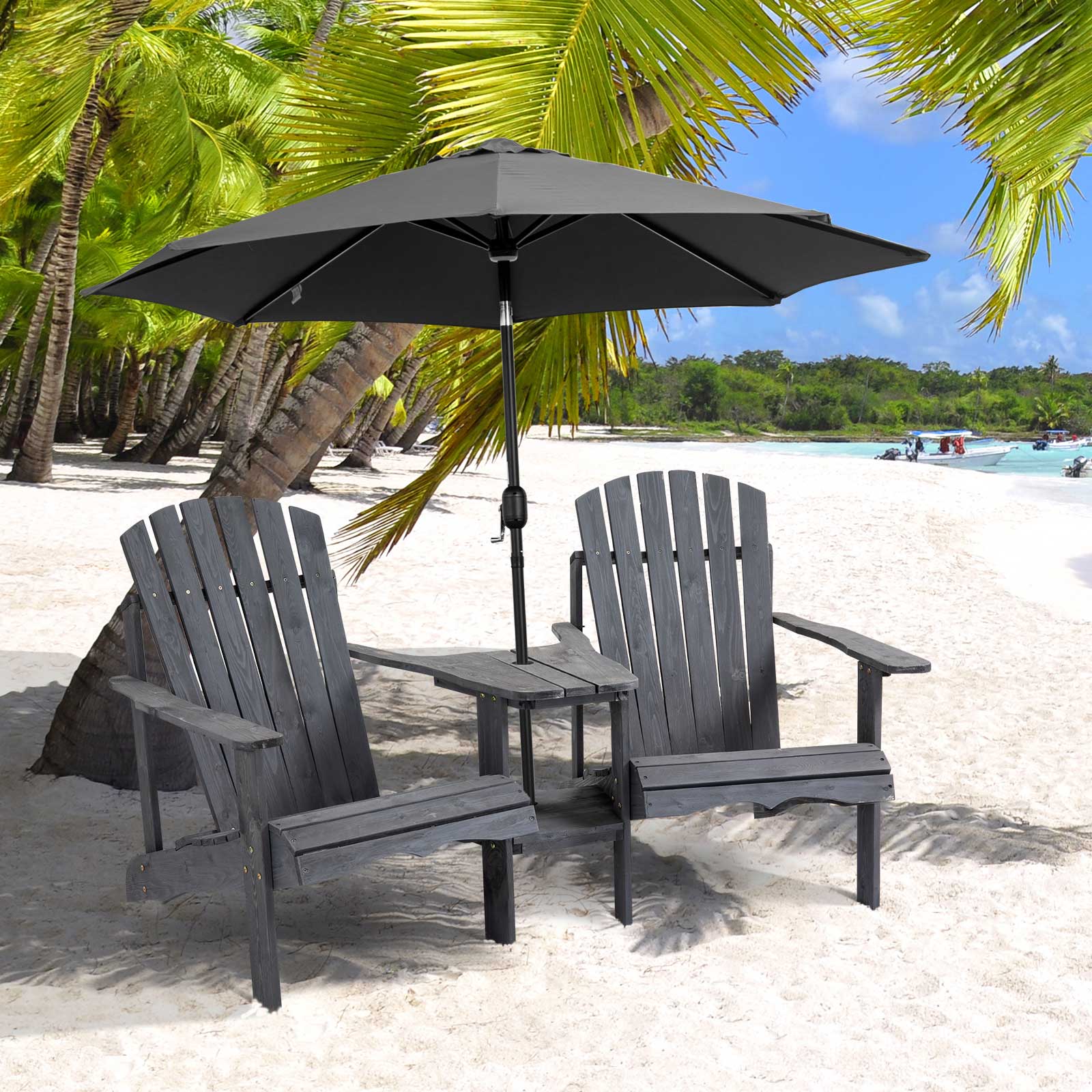 Adirondack tuinstoel met parasolgat tafel 2-zits massief hout grijs