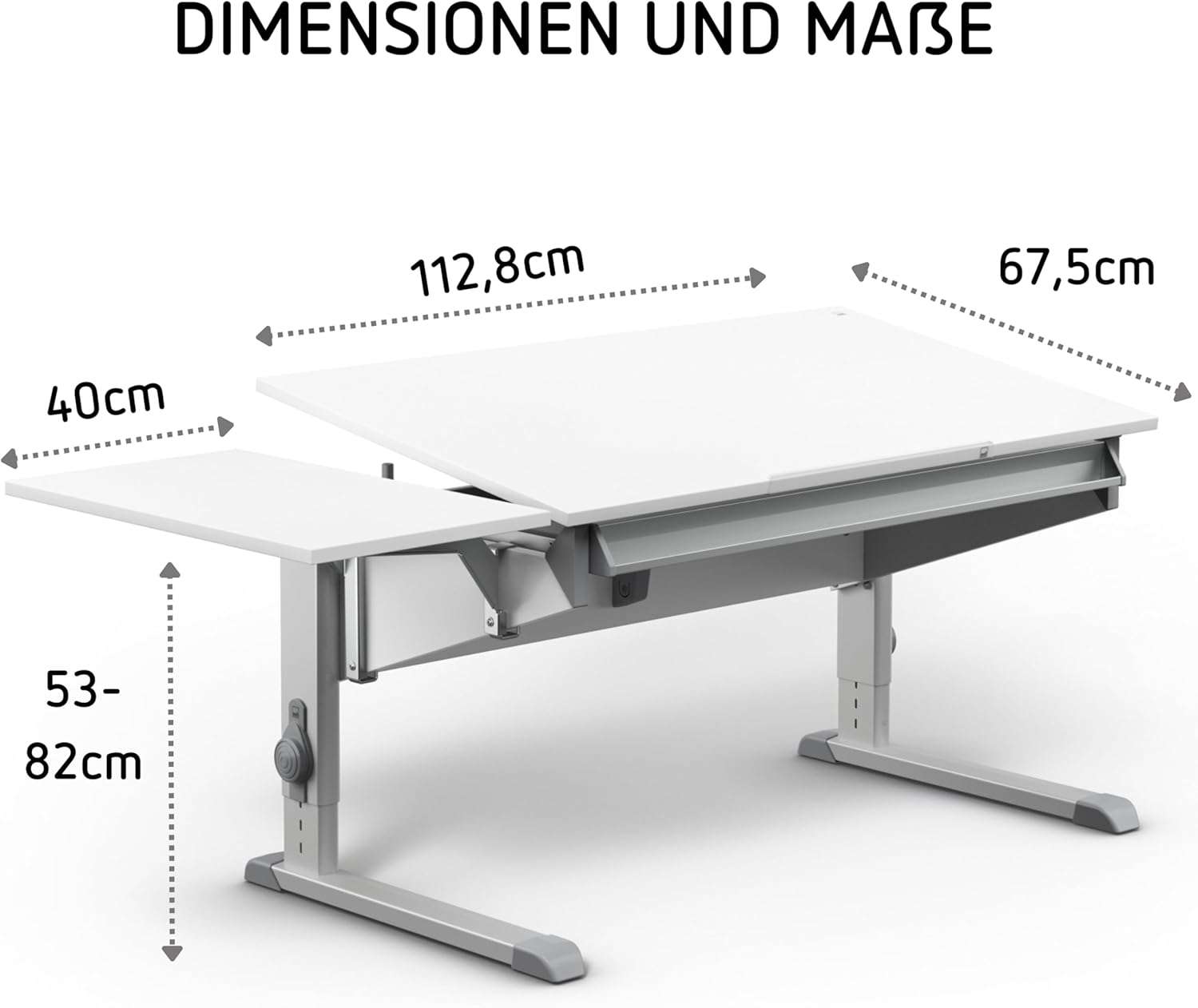 Moll Sprinter Kinderschreibtisch höhenverstellbar | mitwachsend, ergonomisch & neigbar für aufrechtes Sitzen | ideal für Schulkinder | Schreibtisch weiß optional mit Schublade | Made in Germany