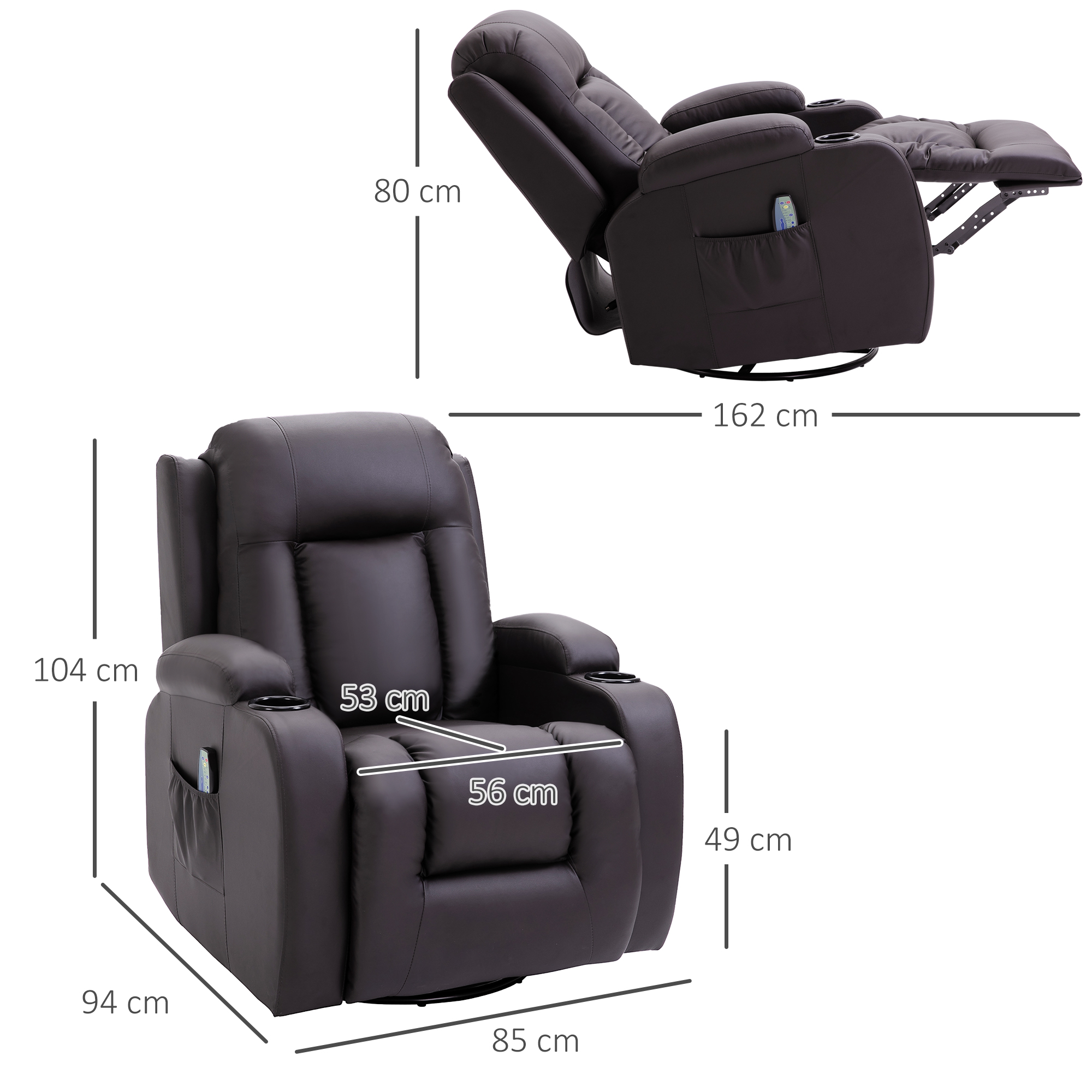 Massagestoel, relaxstoel, schommelfunctie, 8 vibratiepunten, inclusief afstandsbediening, Koffiebruin