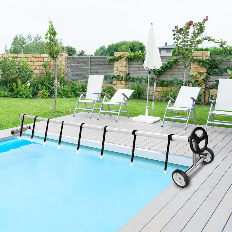 18 Ft Solar Pool Cover Reel Set With Hand Crank Amp Wheels Aluminum Solar Swimming Inground Cover Blanket Reel Roller - High Quality Set For Everyday Use