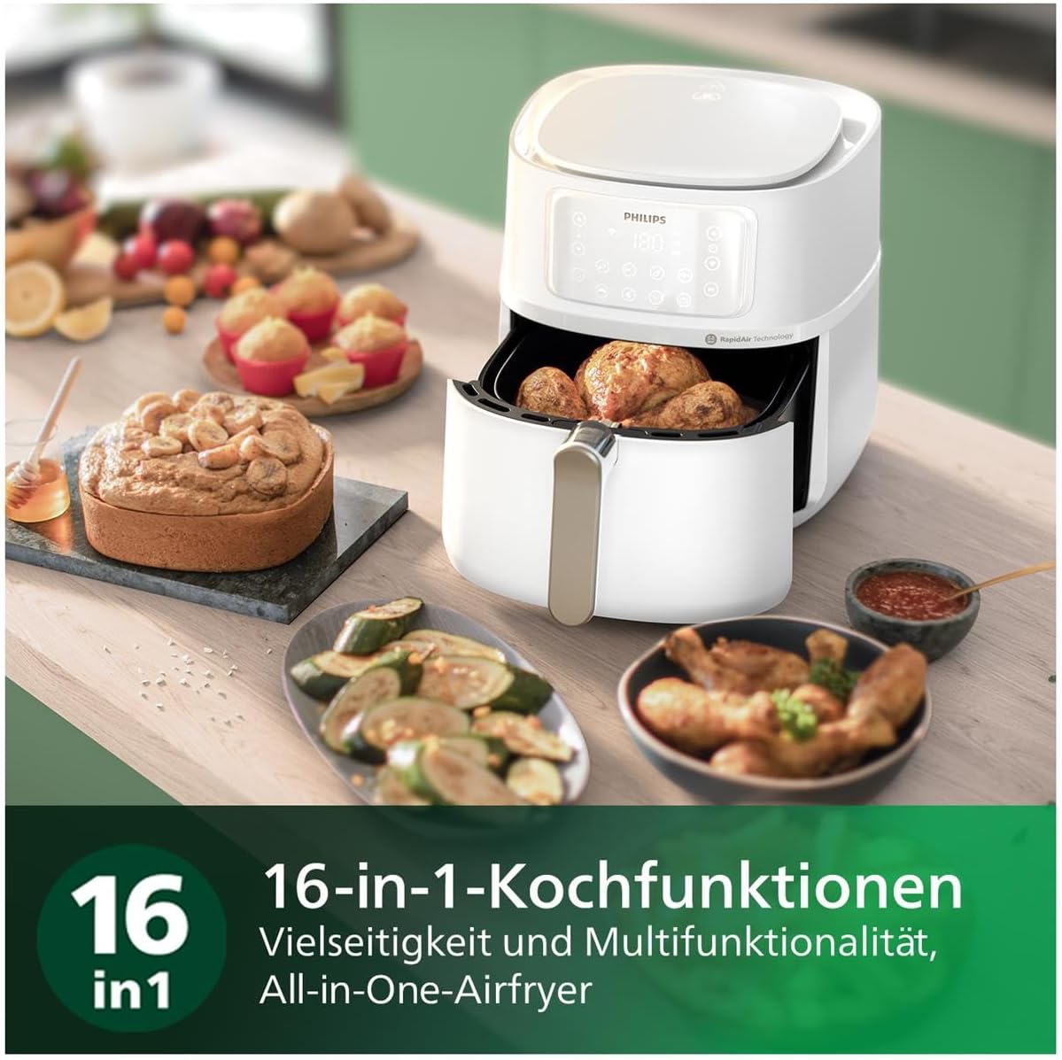 Airfryer 5000-Serie XXL, 7,2L (1,4Kg) - 6 Portionen, 16-in-1 Airfryer, Wifi verbunden, 90% weniger Fett mit Rapid Air Technologie, HomeID App, Weiß(HD9285/00)