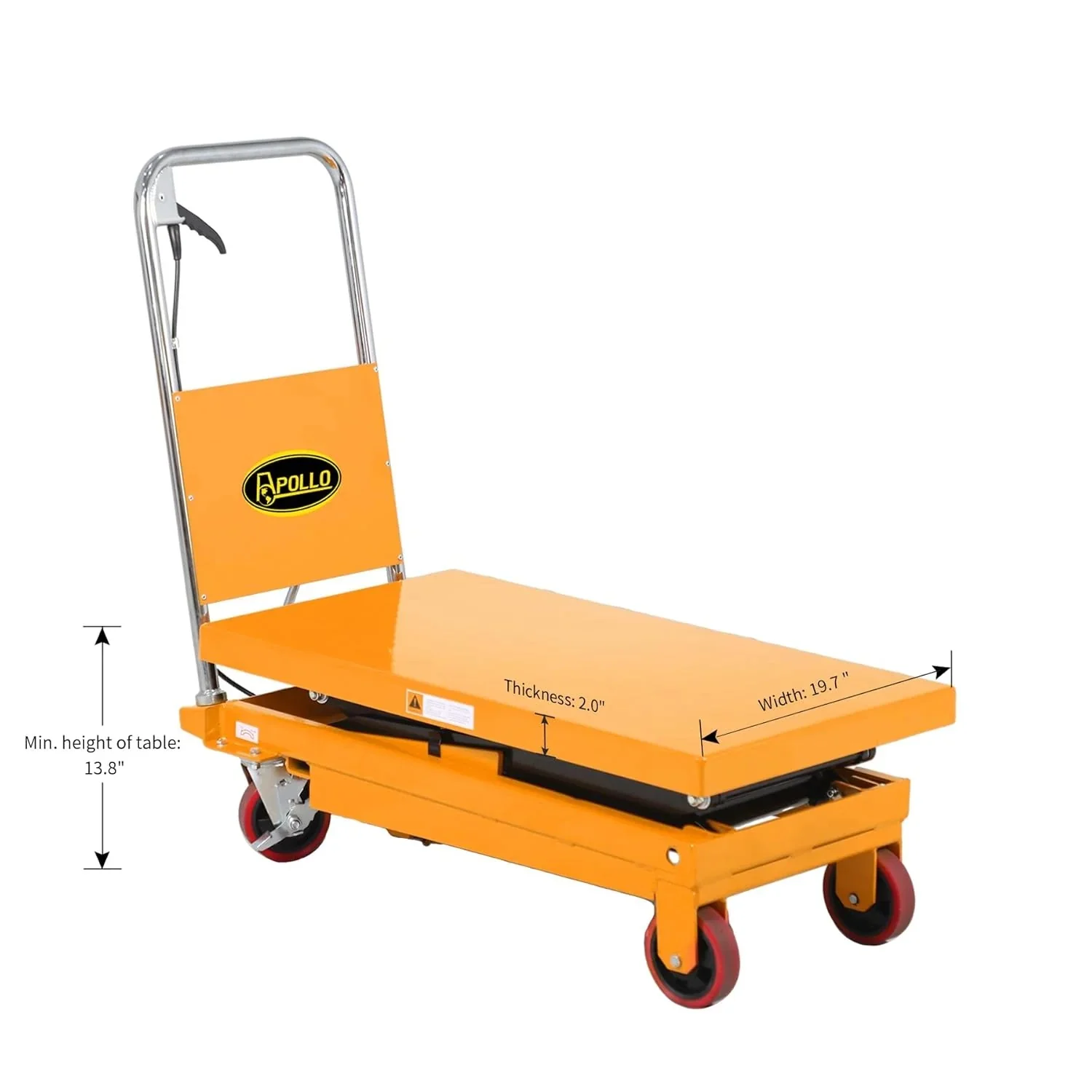 Hydraulic lifting table trolley – load capacity 350 kg, maximum height 130 cm, double scissor lift table with safety device and 4 wheels
